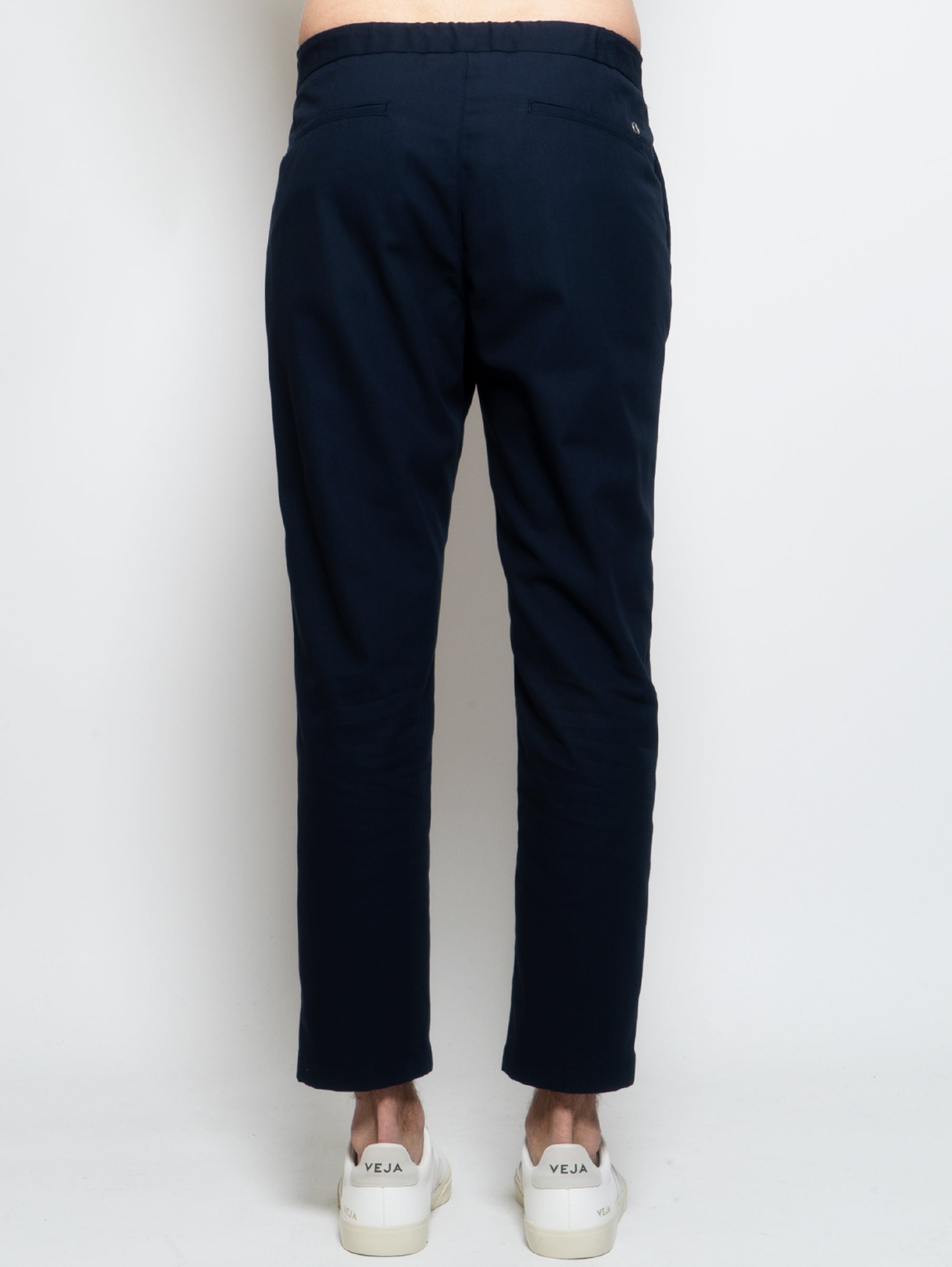Blue Pants with Pleats and Elastic Waist