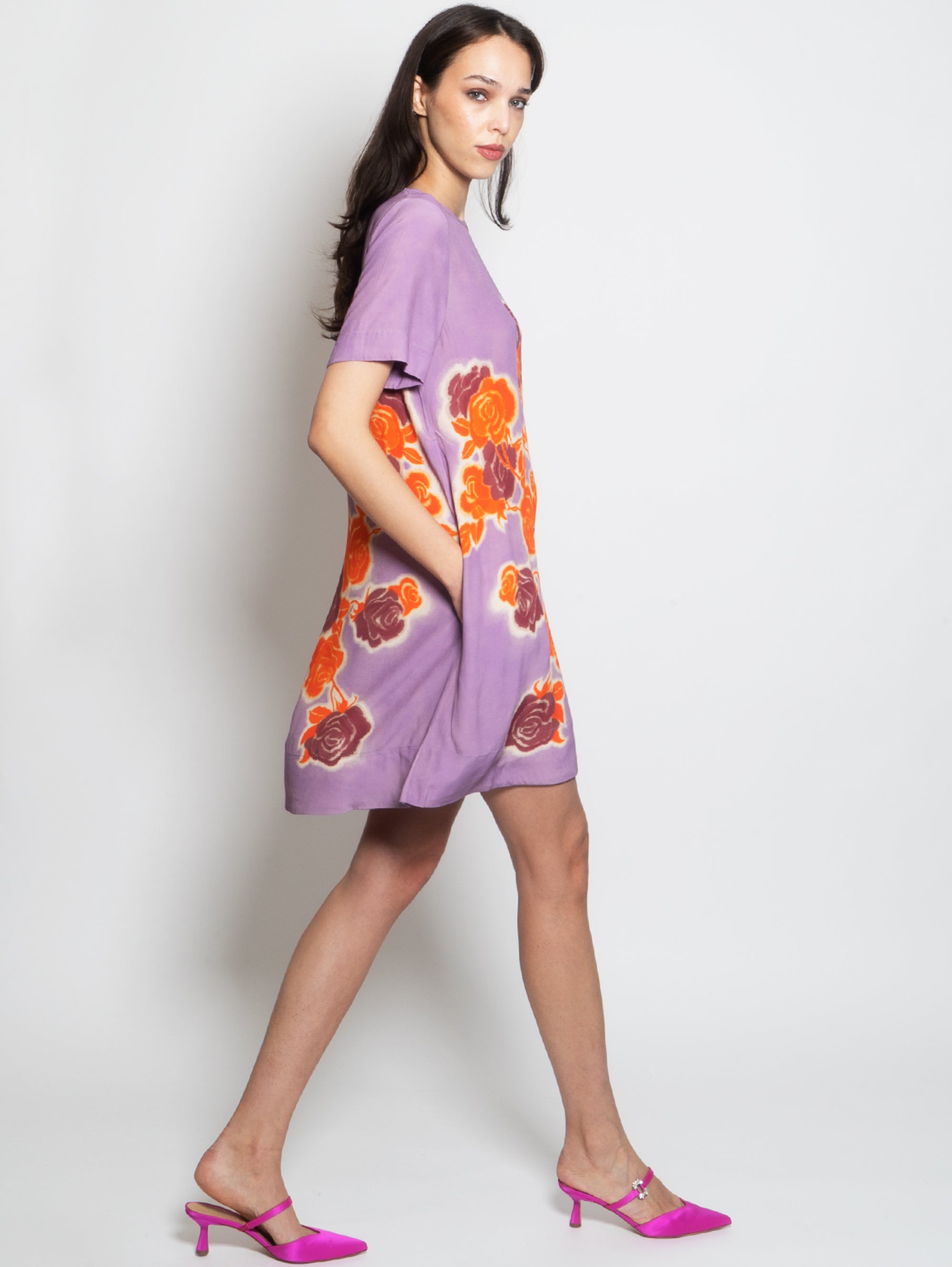 Dress with Lilac Round Neck Print