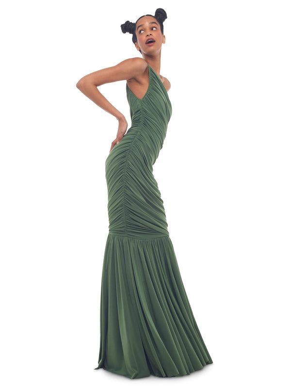 Langes grünes One-Shoulder-Kleid