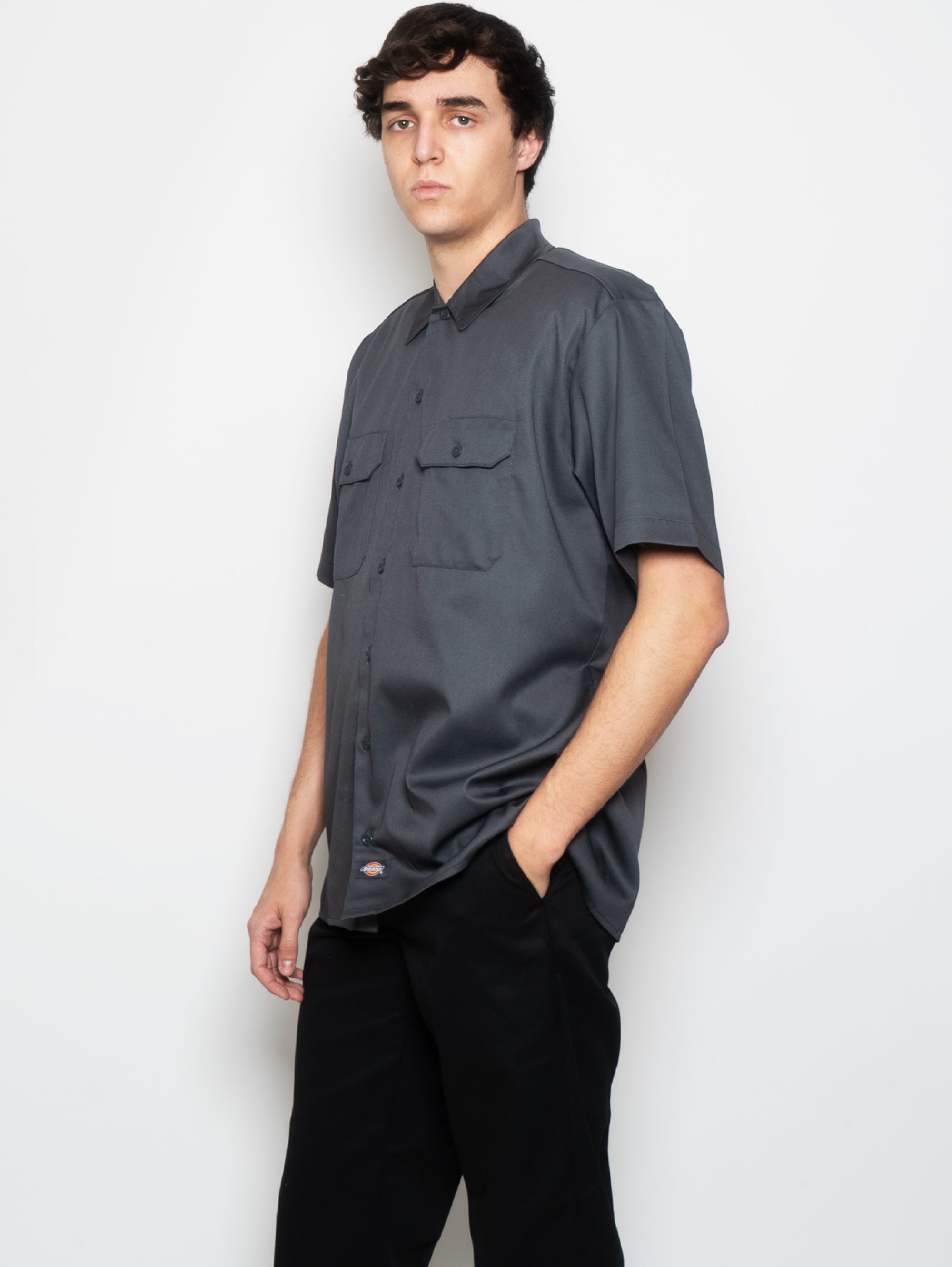 Asphalt Gray Short Sleeves Worker Shirt