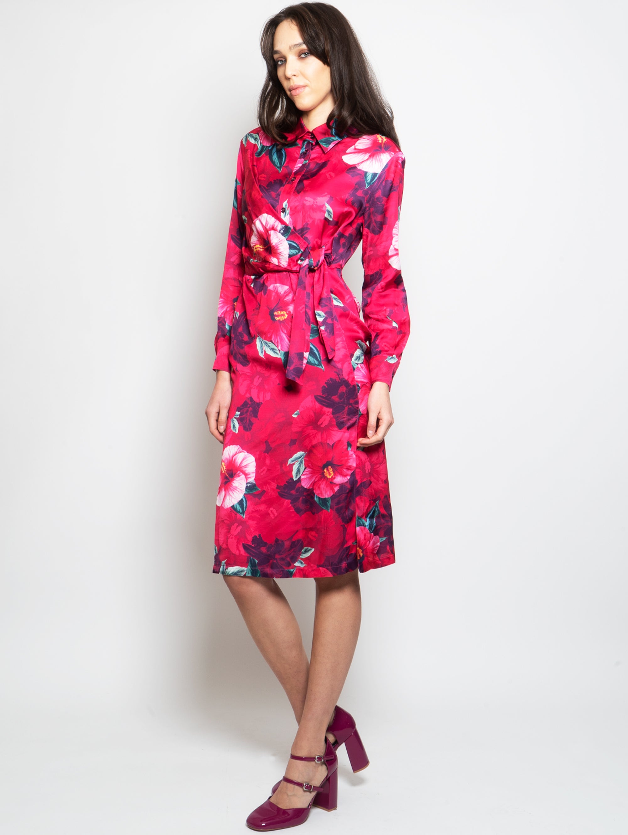 Chemisier Dress with Fuchsia Floral Print