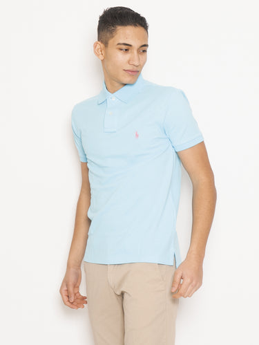 Polo en piqué de coton coupe slim bleu
