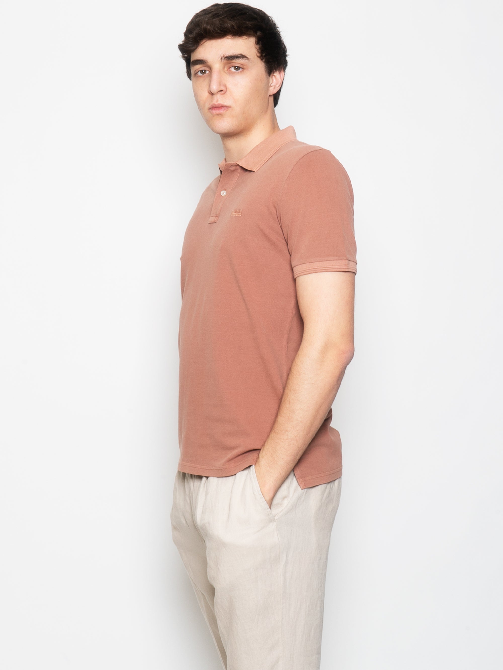 Brown Washed Cotton Polo Shirt