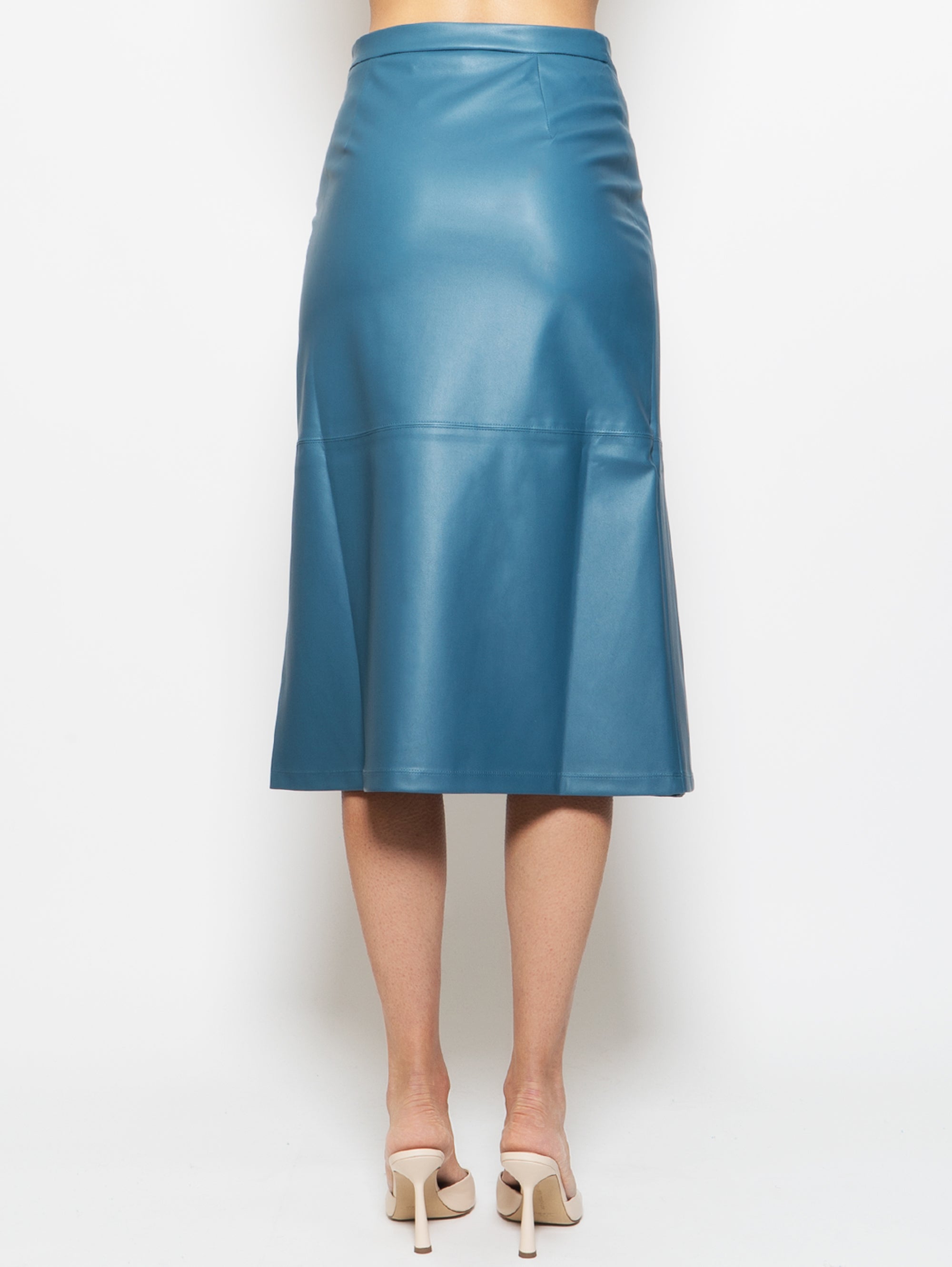 Midi Skirt in Petroleum Faux Leather