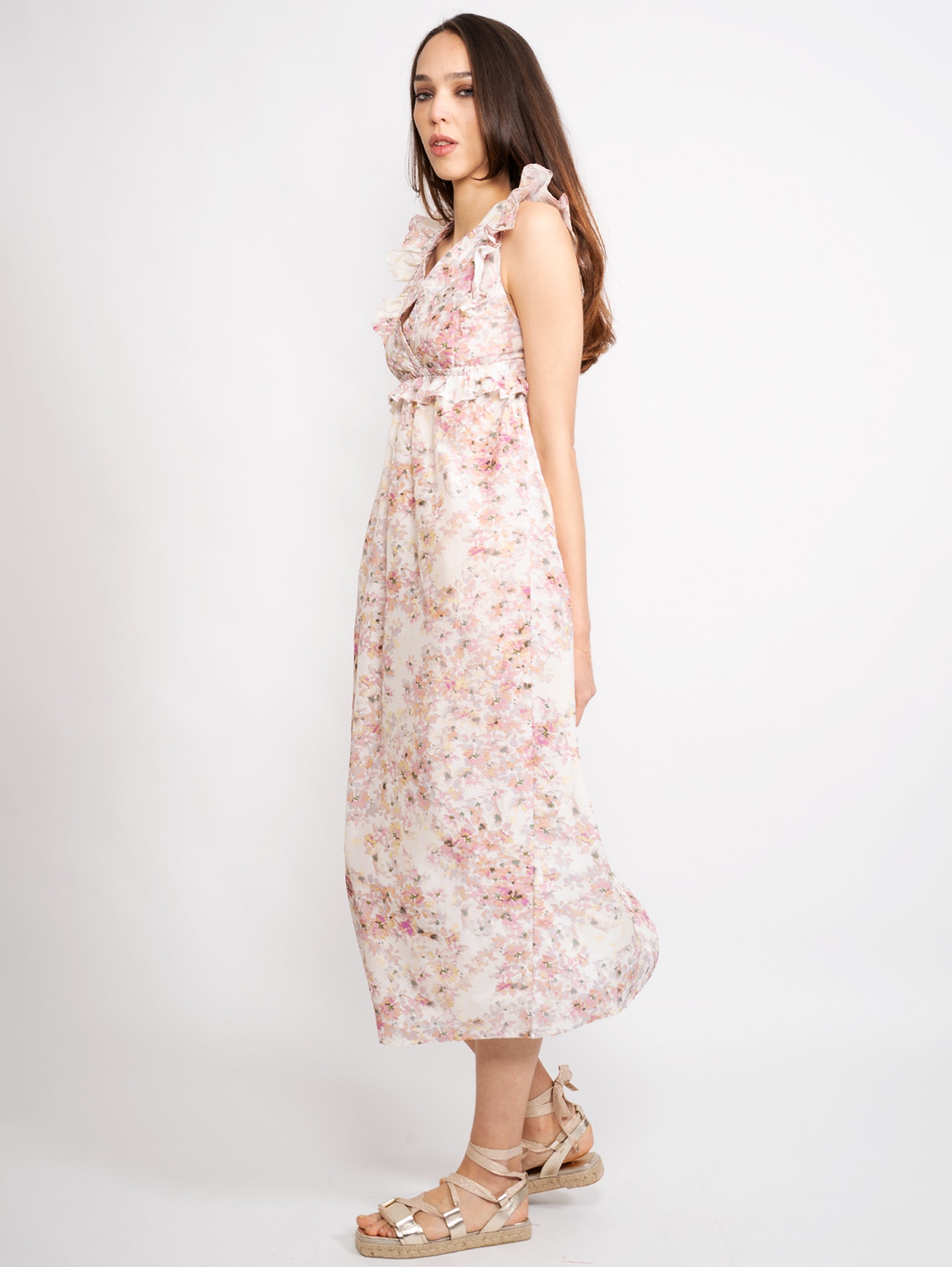Longuette-Kleid mit rosa Blumenmuster
