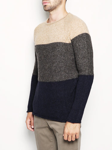 Maglia a righe - AU-6460C Ocra/Grigio/Blu-Maglieria-Alpha Studio-TRYME Shop