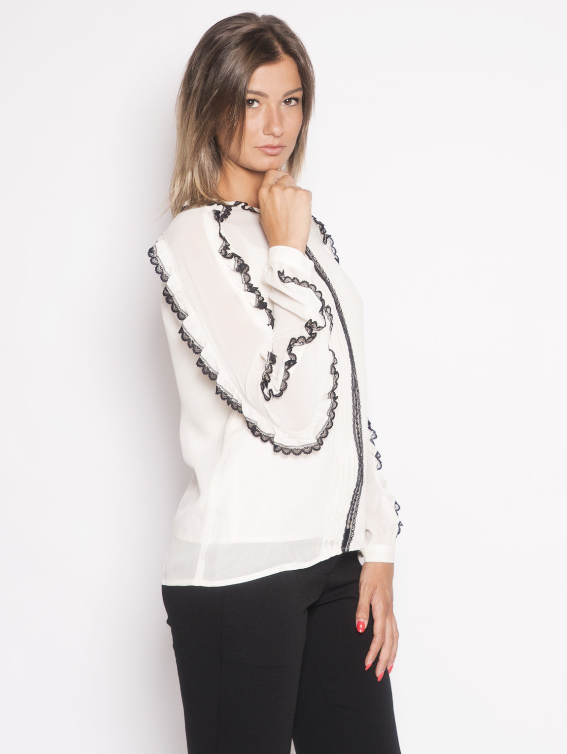 Blouse with Ruffles and White Lace