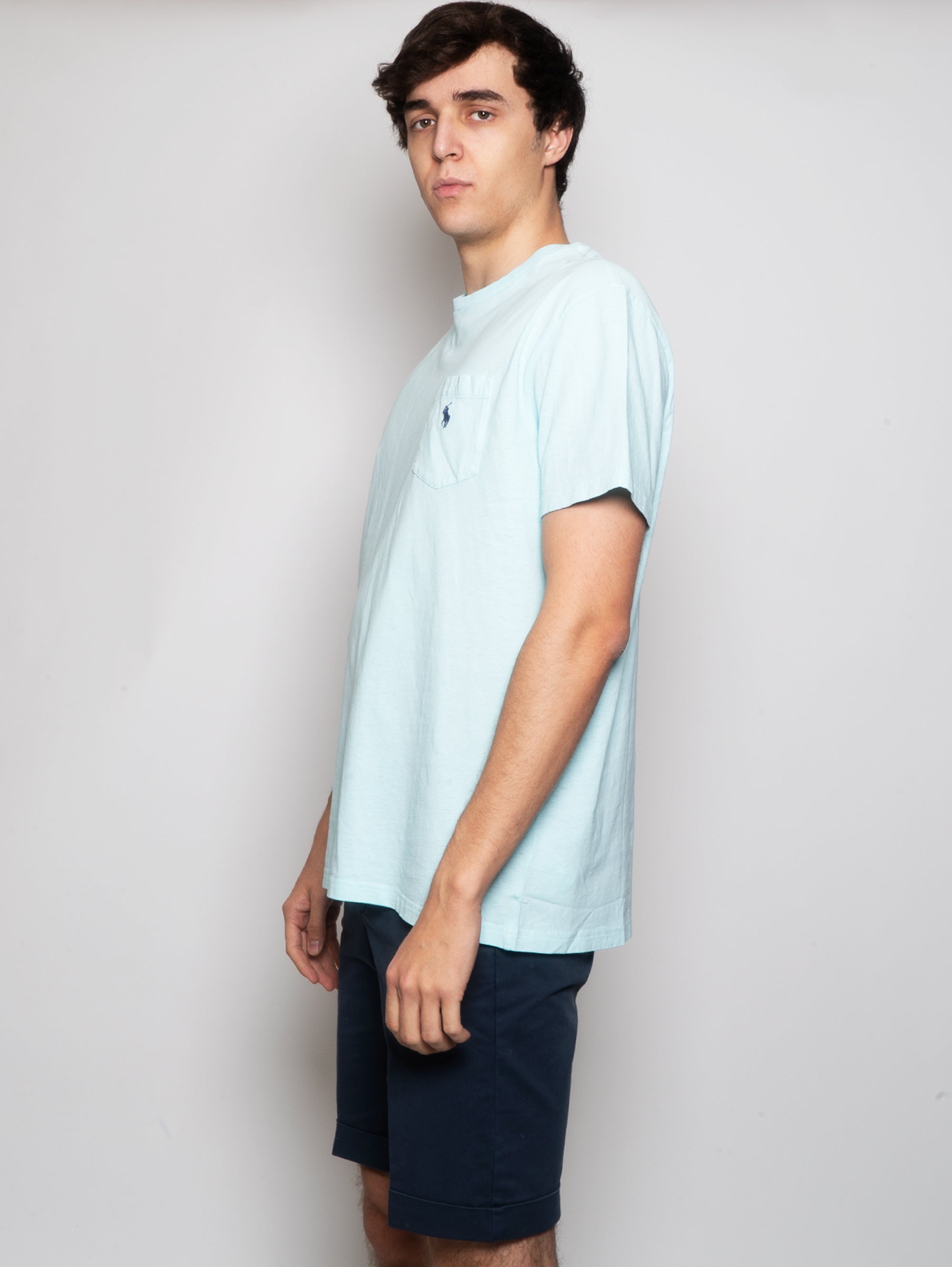 Cotton and Linen T-shirt with Aqua pocket
