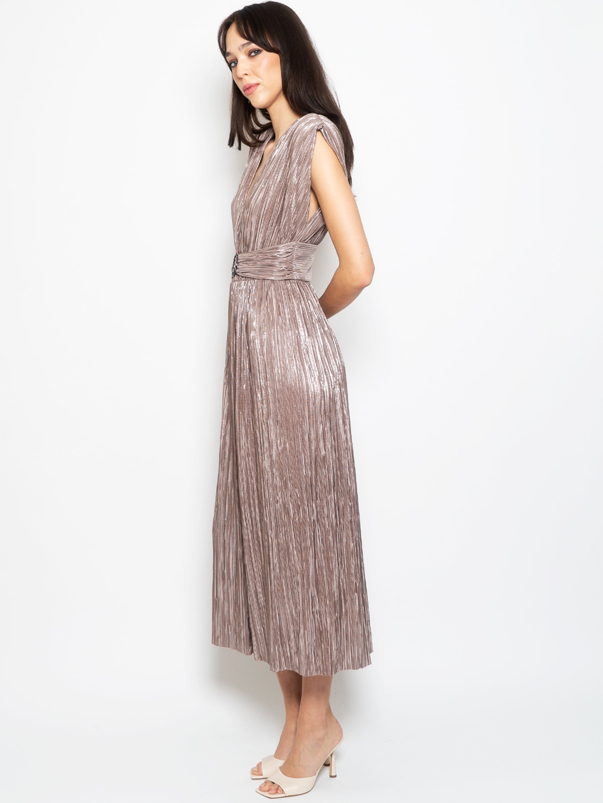 Long Dress in Mocha Pleated Knit