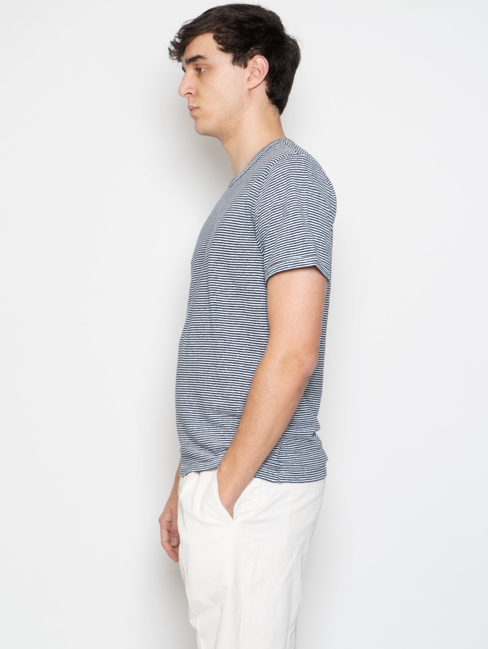 White/Blue Striped Linen T-shirt