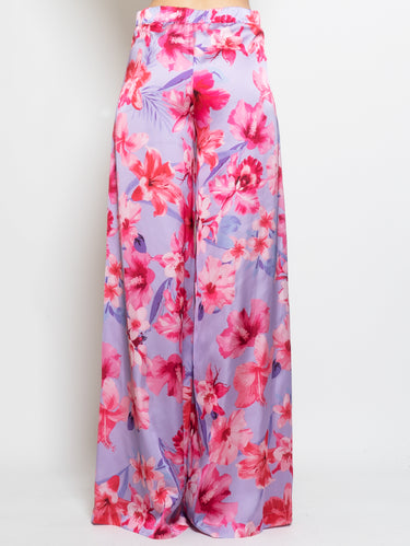 Satijnen Broek met Multicolor Bloemenprint