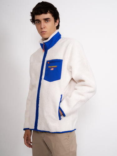 Fleece-Sweatshirt mit Reißverschluss in Creme/Saphir