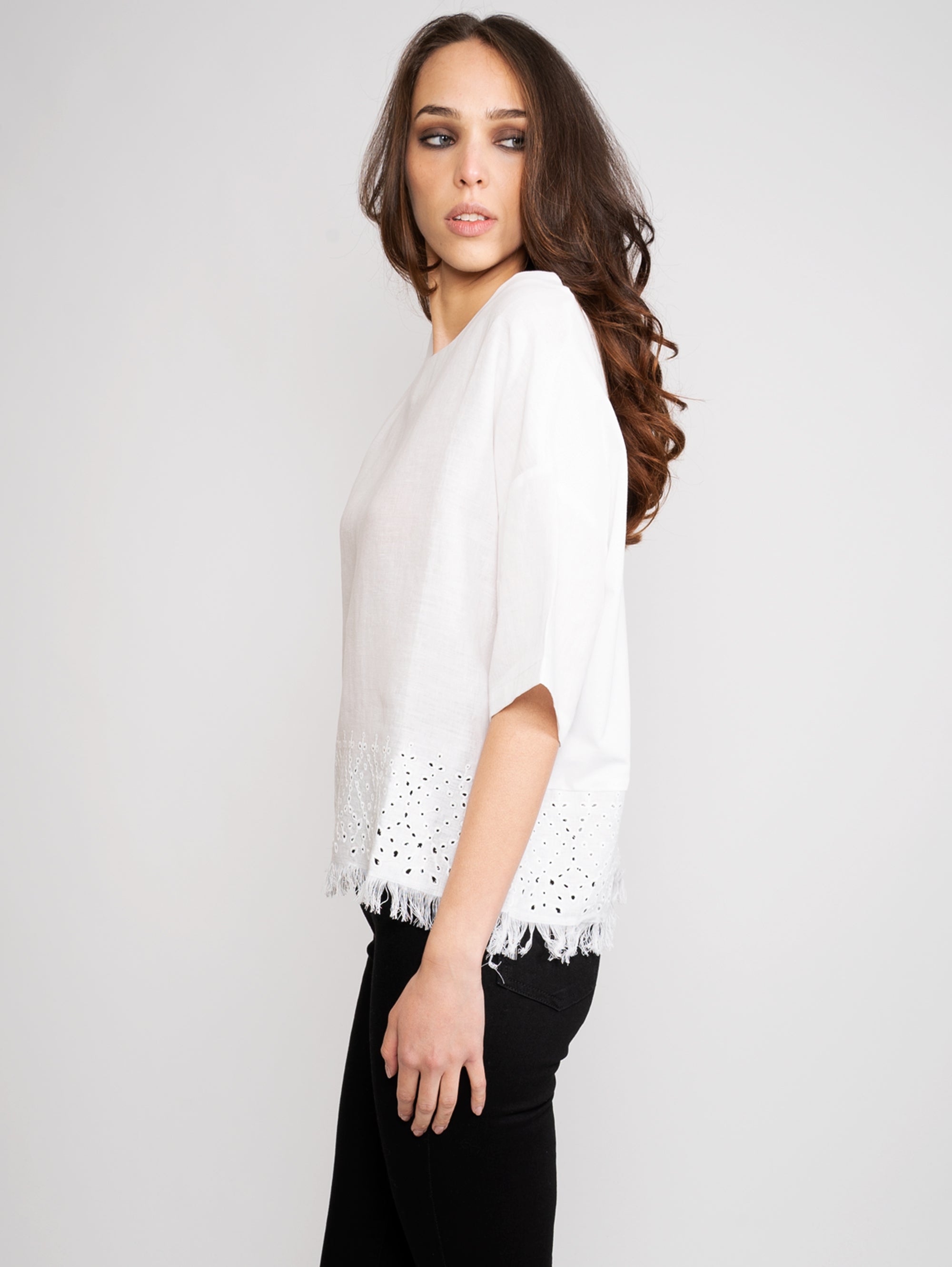 White Linen and Cotton T-shirt
