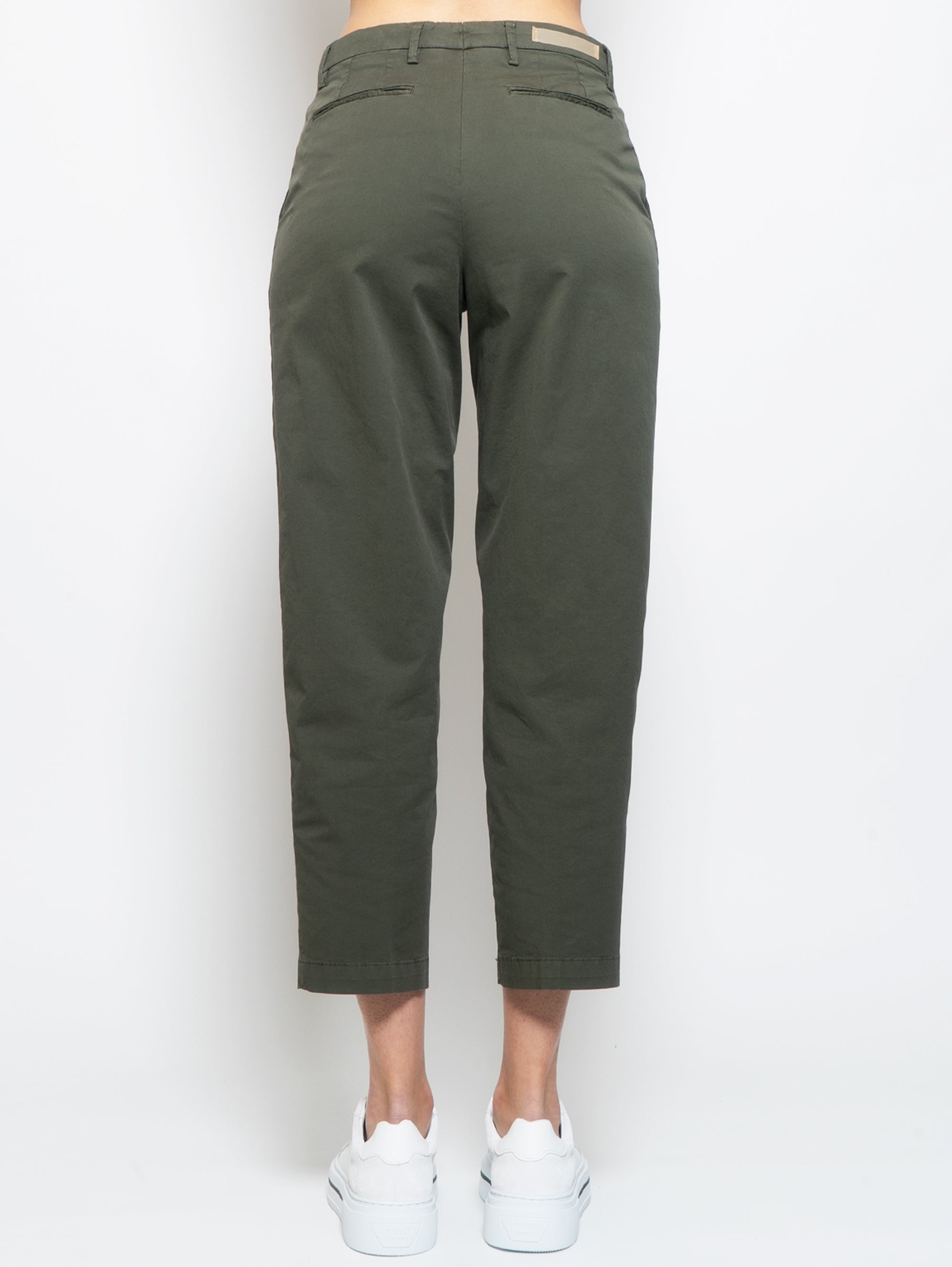 Pantaloni Vita Alta in Cotone Verde
