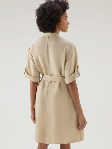 Linen Shirt Dress with Belt in Beige