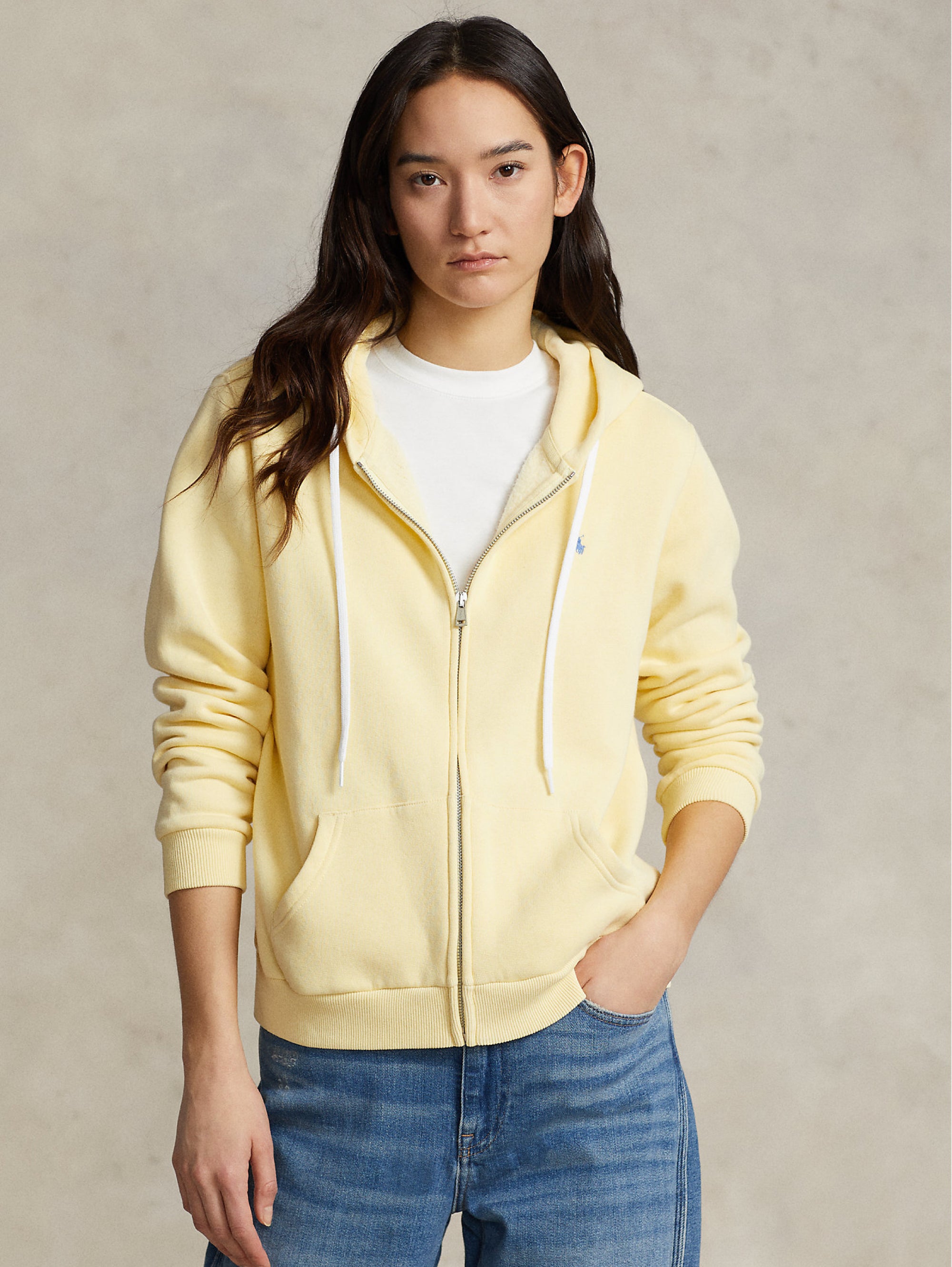 Sweatshirt with Zip and Yellow Hood