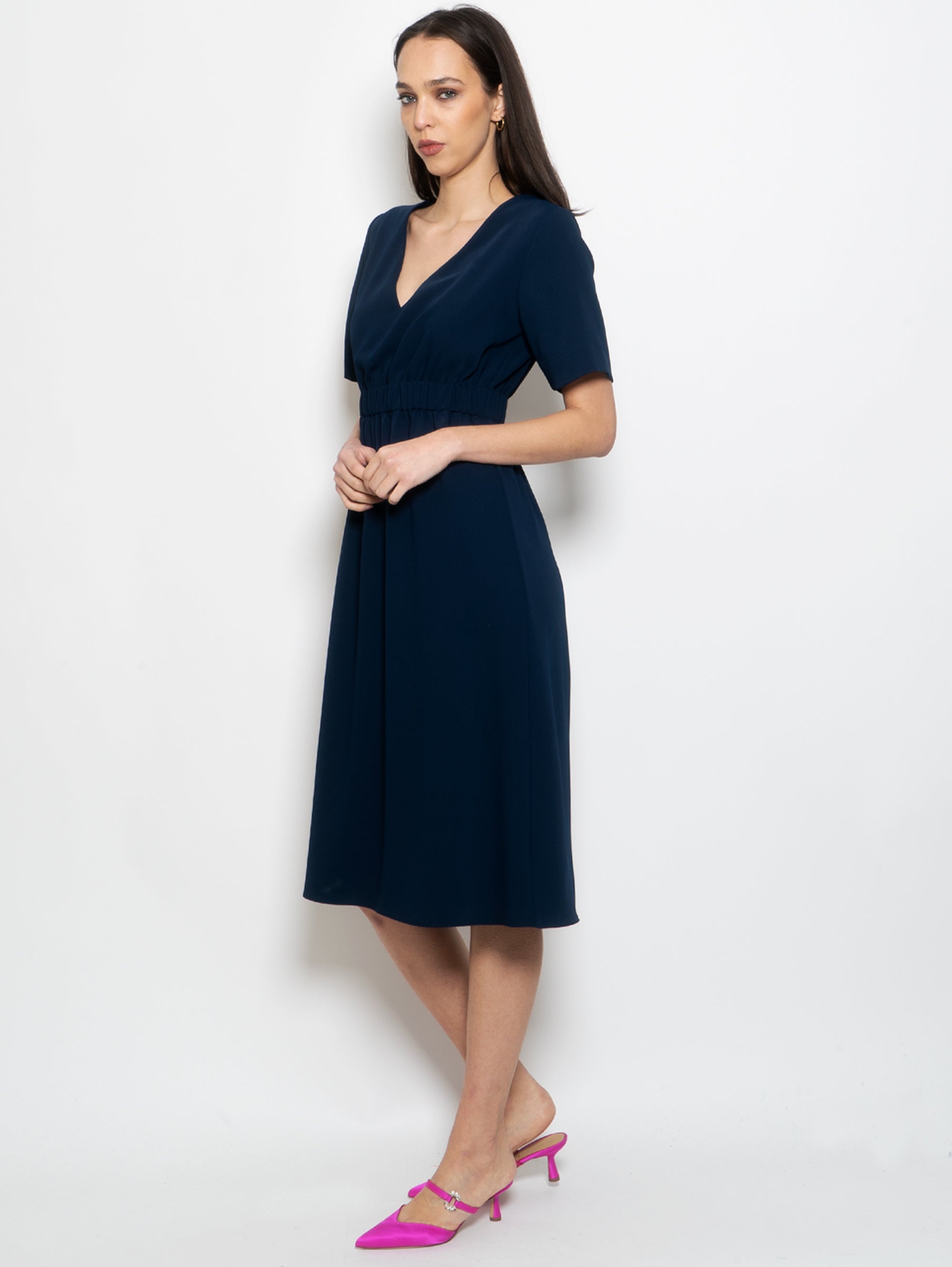 Midi Dress with Short Sleeves Blue