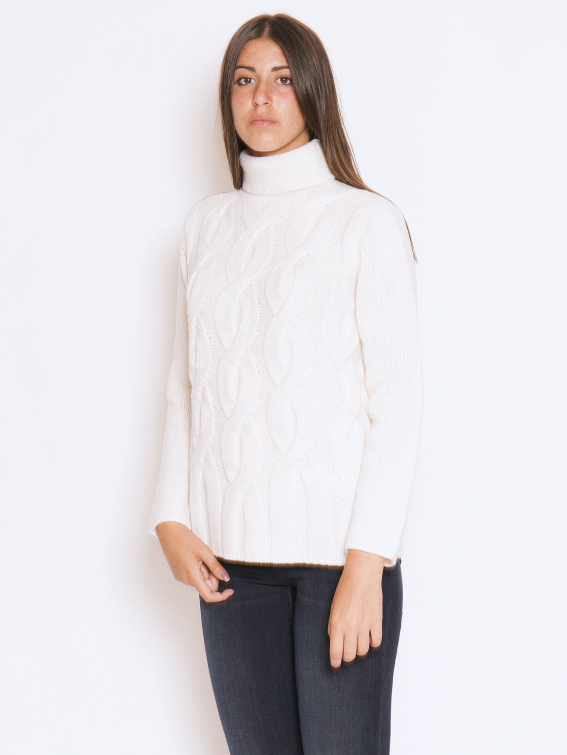 White Cable Front Sweater