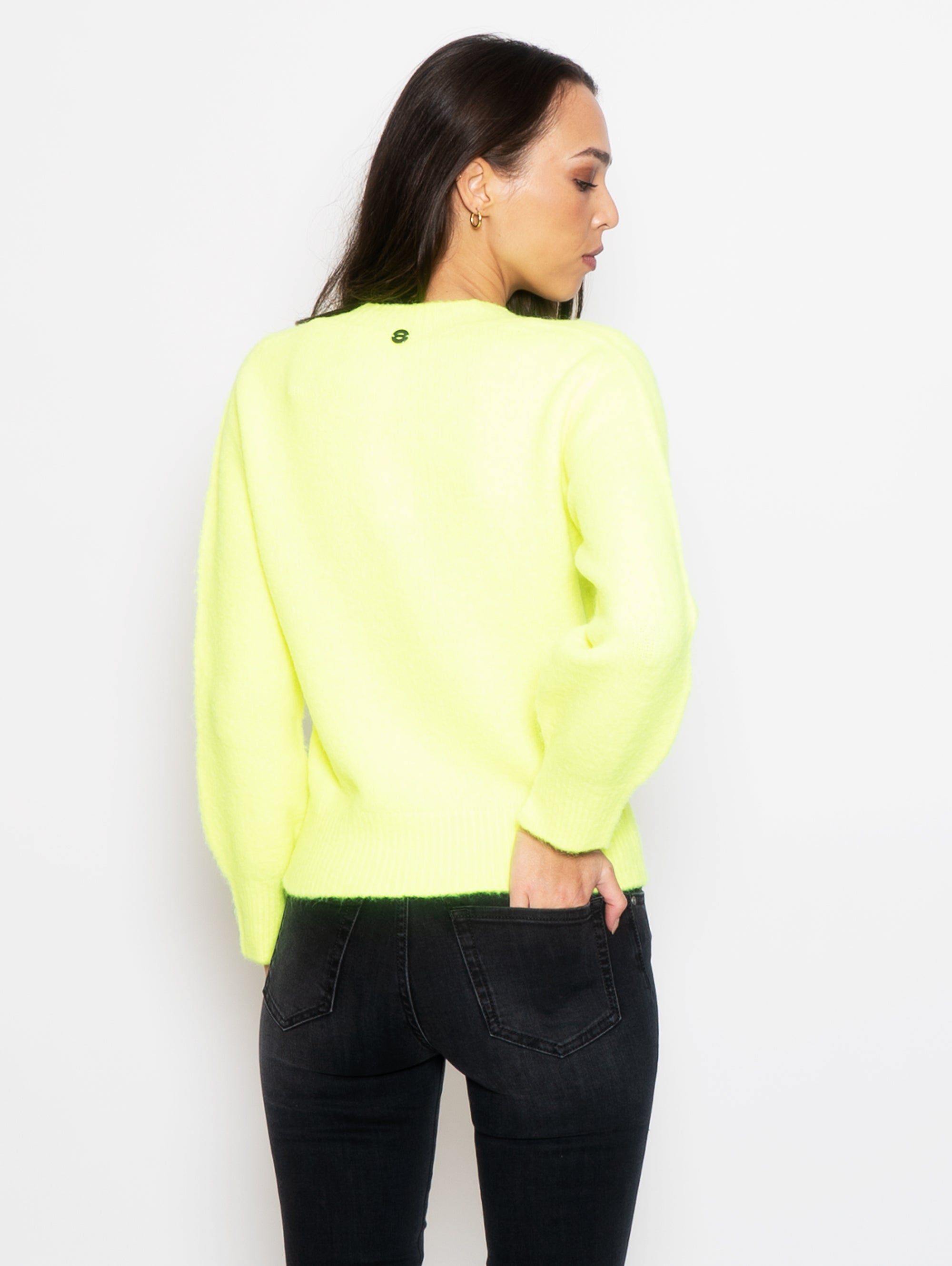 Fluo Yellow Seamless Wool V-Neck Sweater
