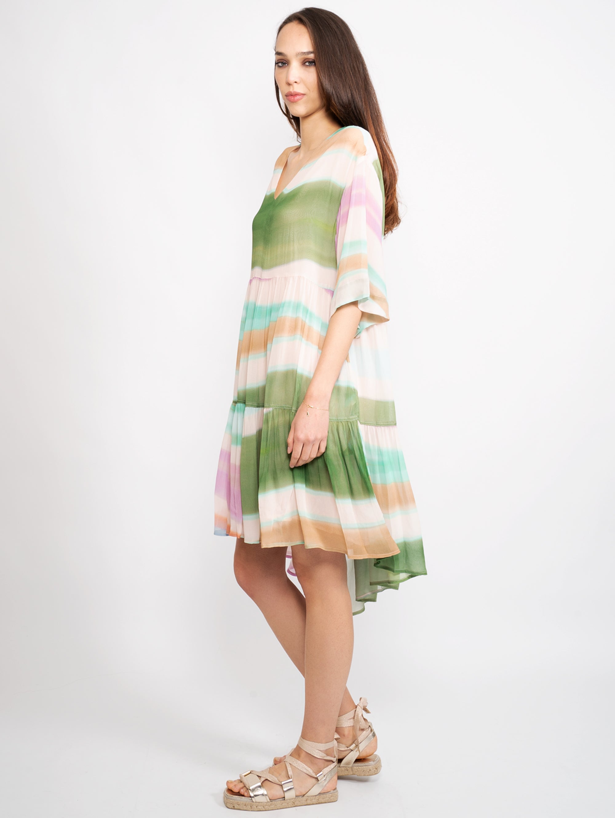 Short Dress with Multicolor V-Neck
