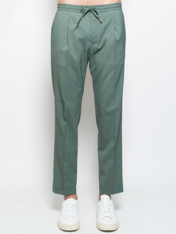 BRIGLIA 1949-Pantaloni con Coulisse e Pinces in Misto Lana Verde-TRYME Shop