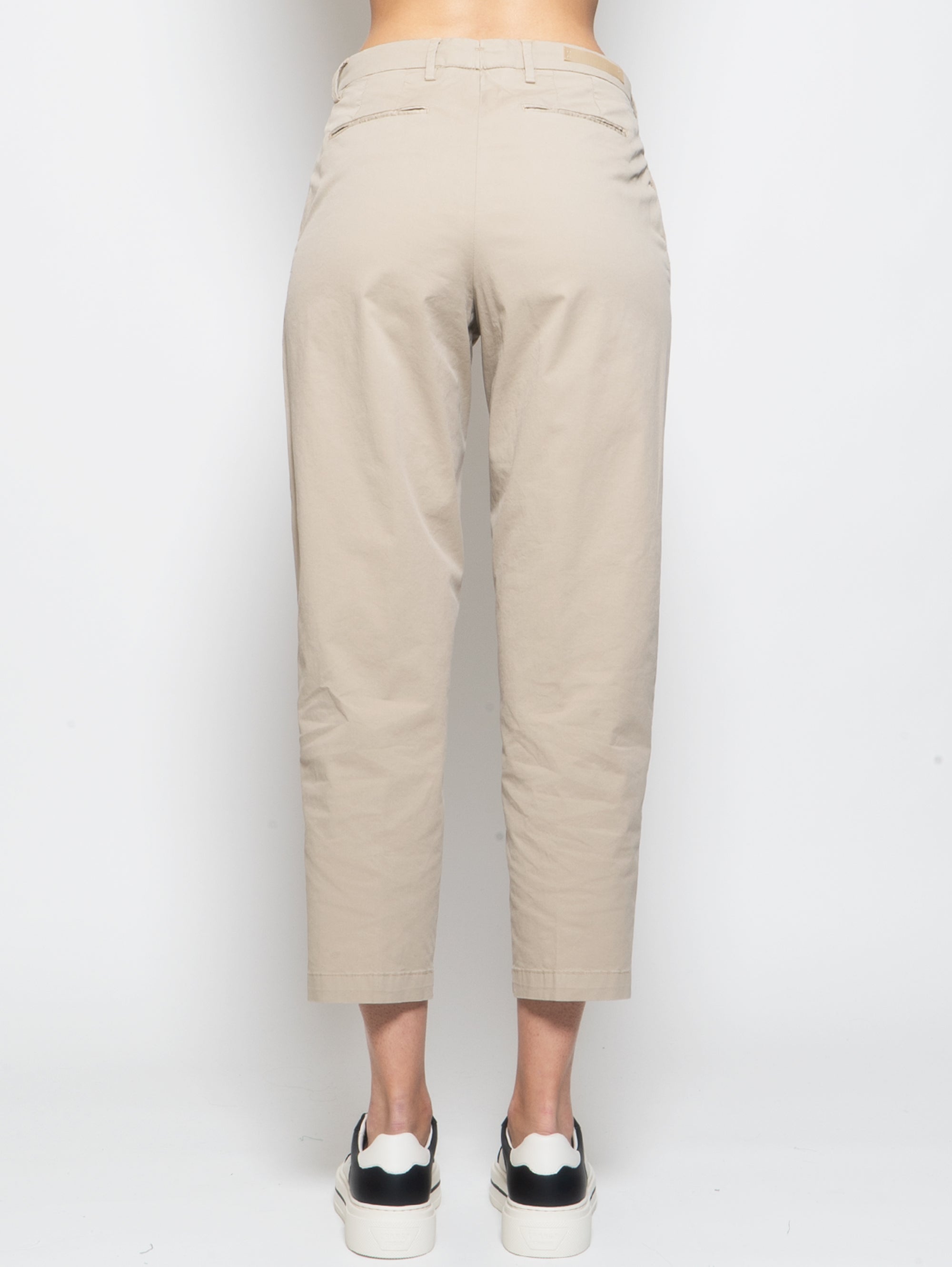 Pantaloni Vita Alta in Cotone Beige