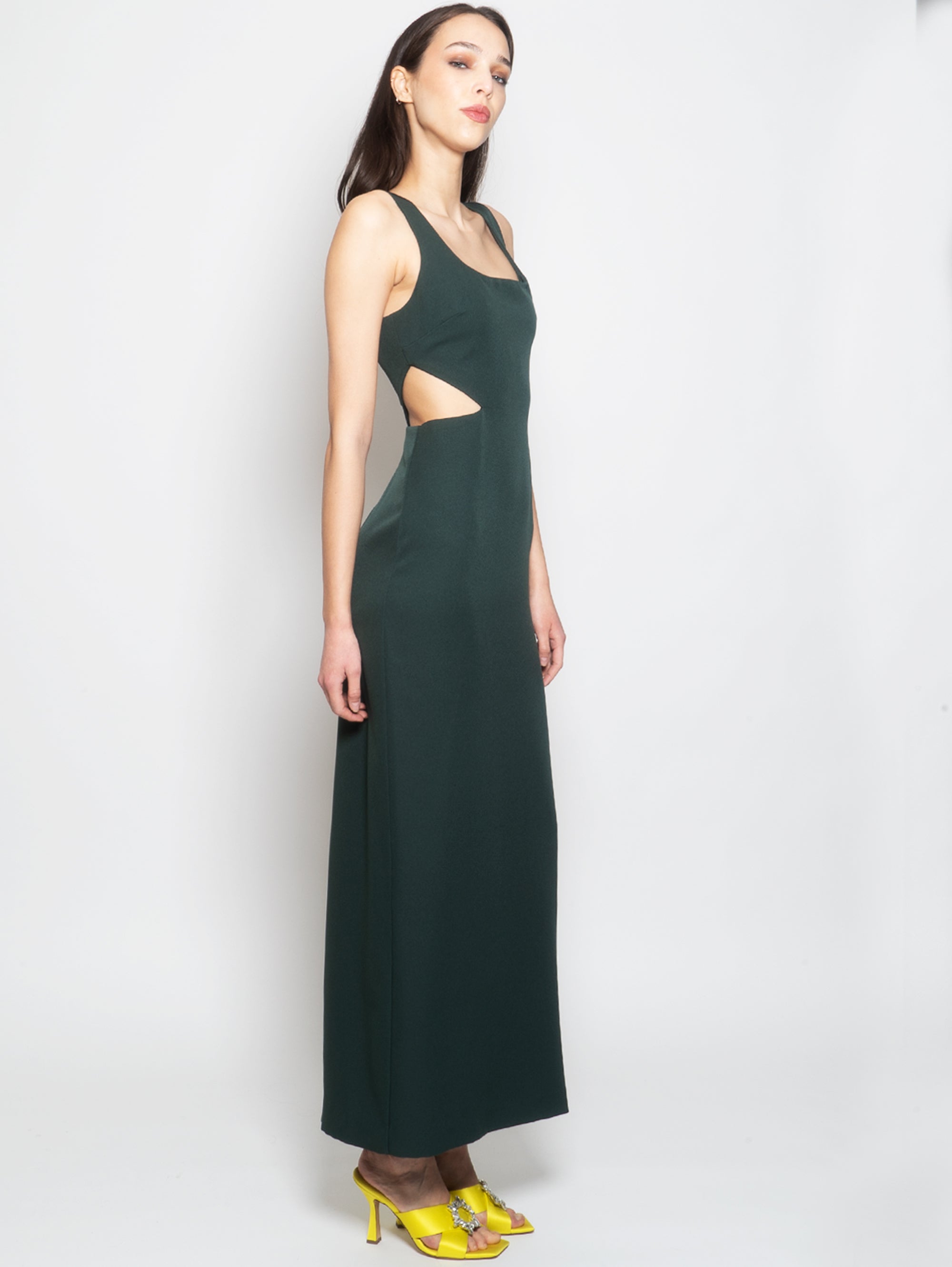Long Dress with Cut Out Hips Bottle Green
