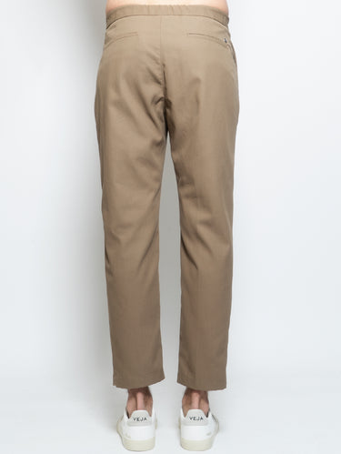 Beige Pants with Pleats and Waist Elastic
