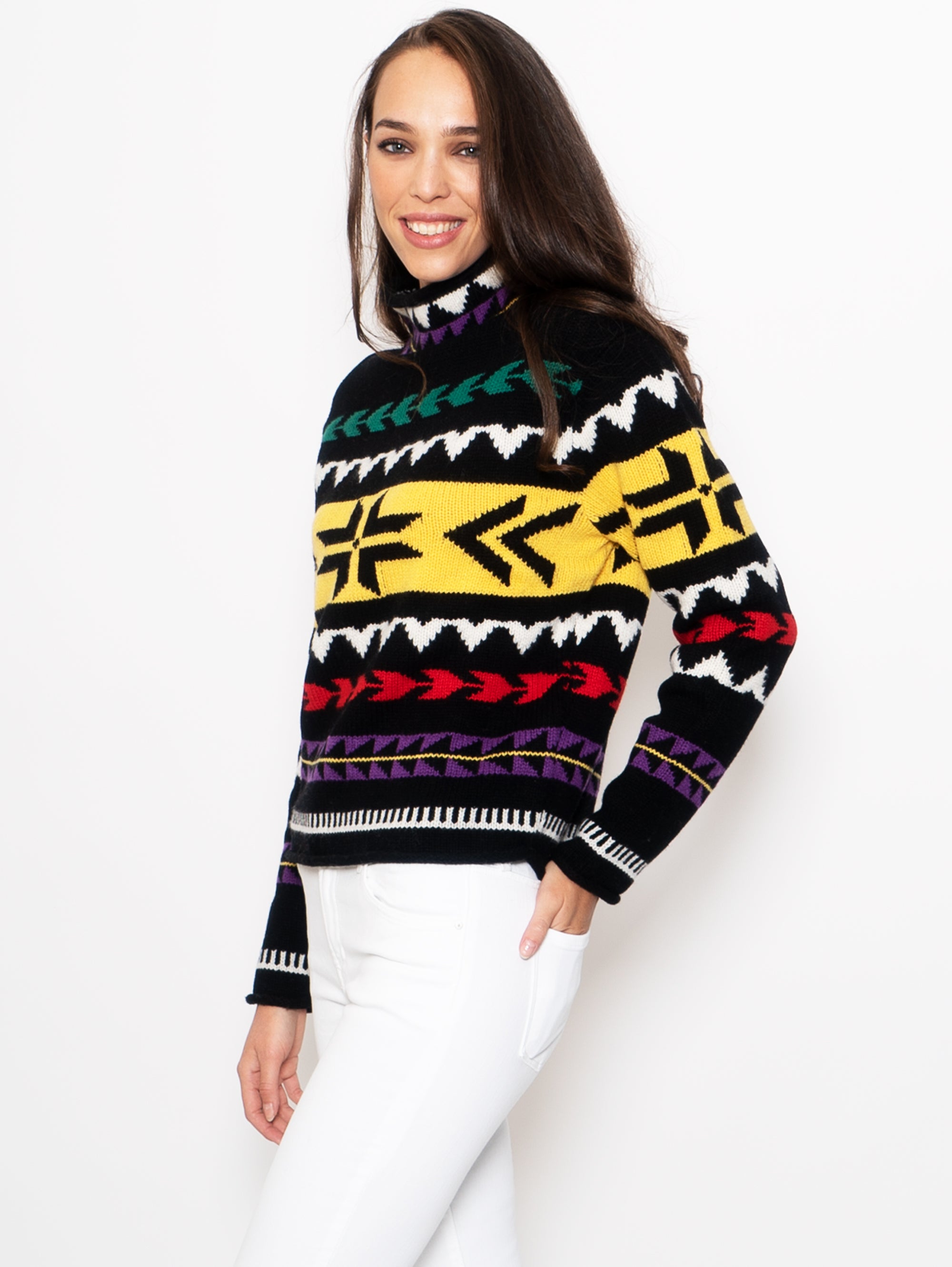 Sweater with Black Jacquard Inlays