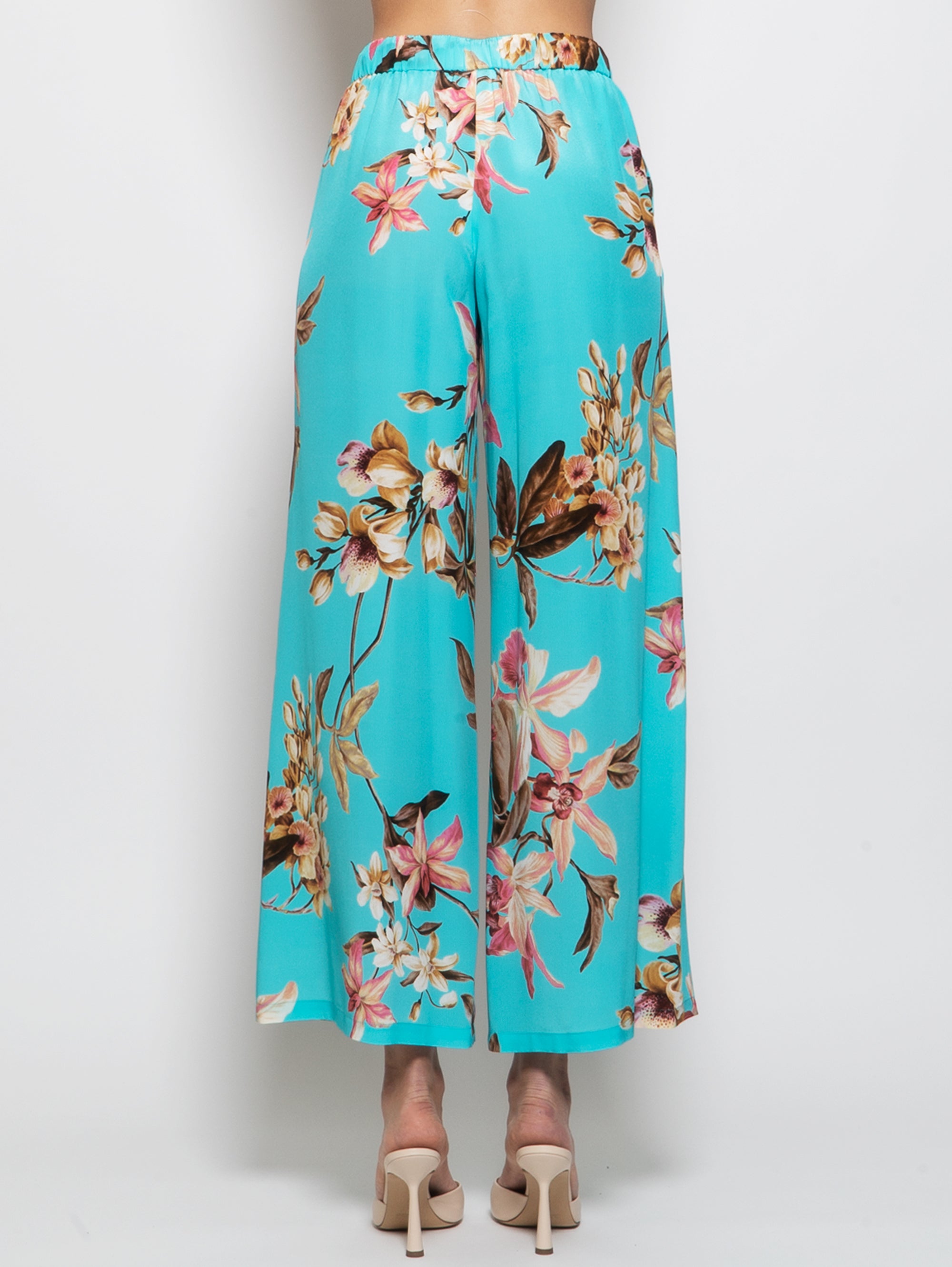 Floral Print Pants in Multicolor Silk