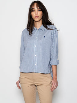 RALPH LAUREN-Camicia a Righe Oversize Bianco/Blu-TRYME Shop