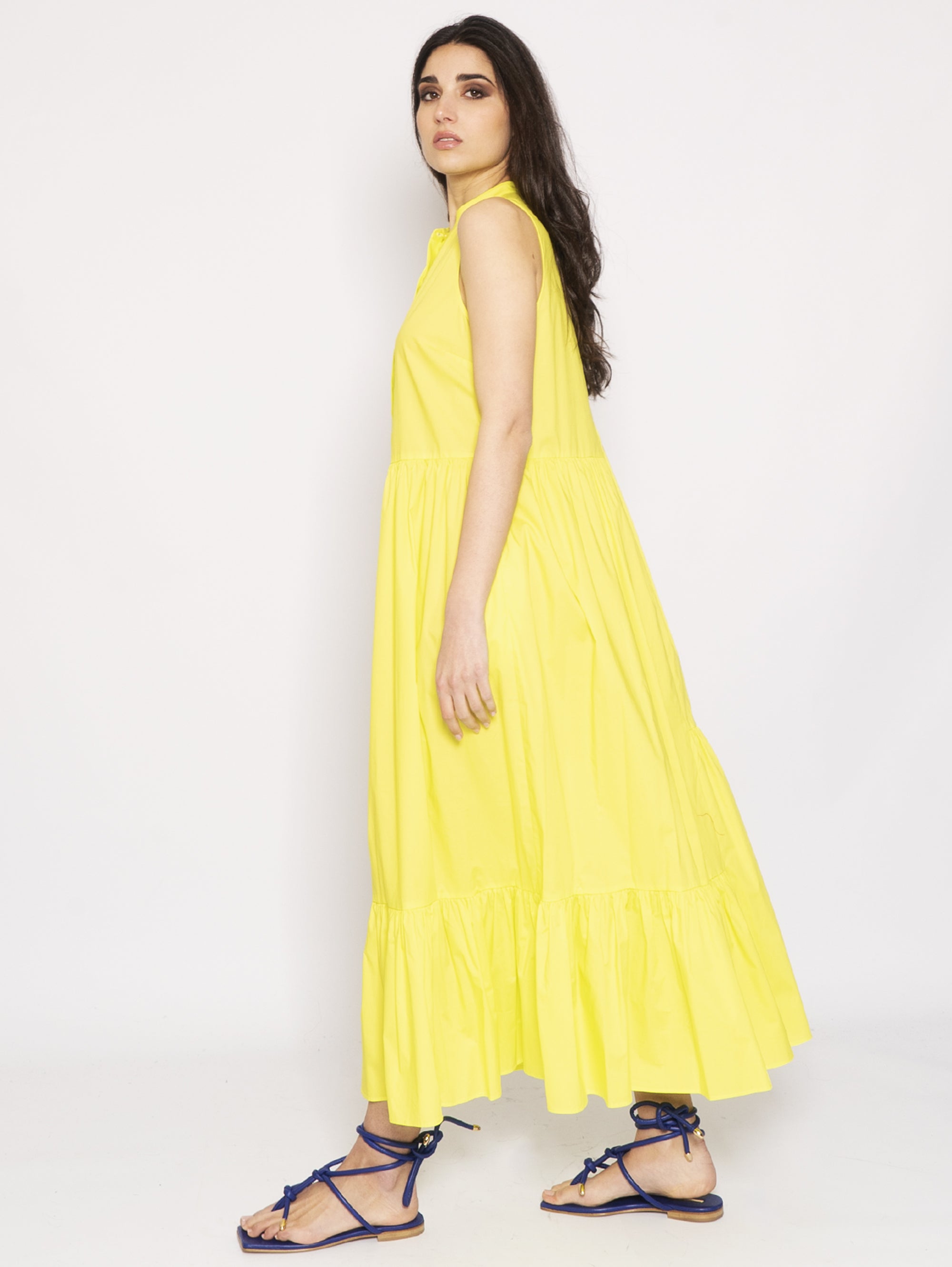 Neongelbes Kleid mit koreanischem Kragen