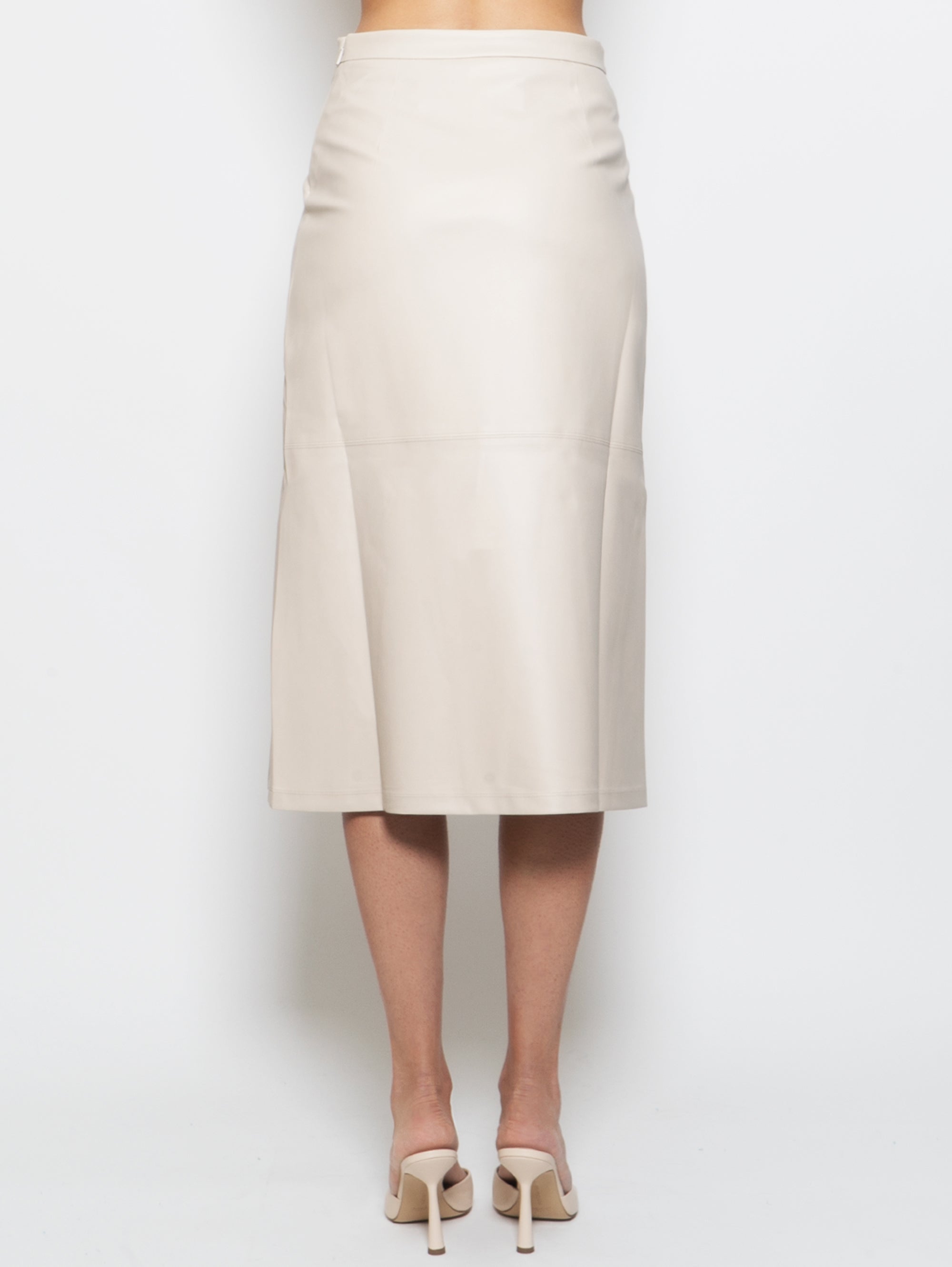 Midi Skirt in Ivory Faux Leather