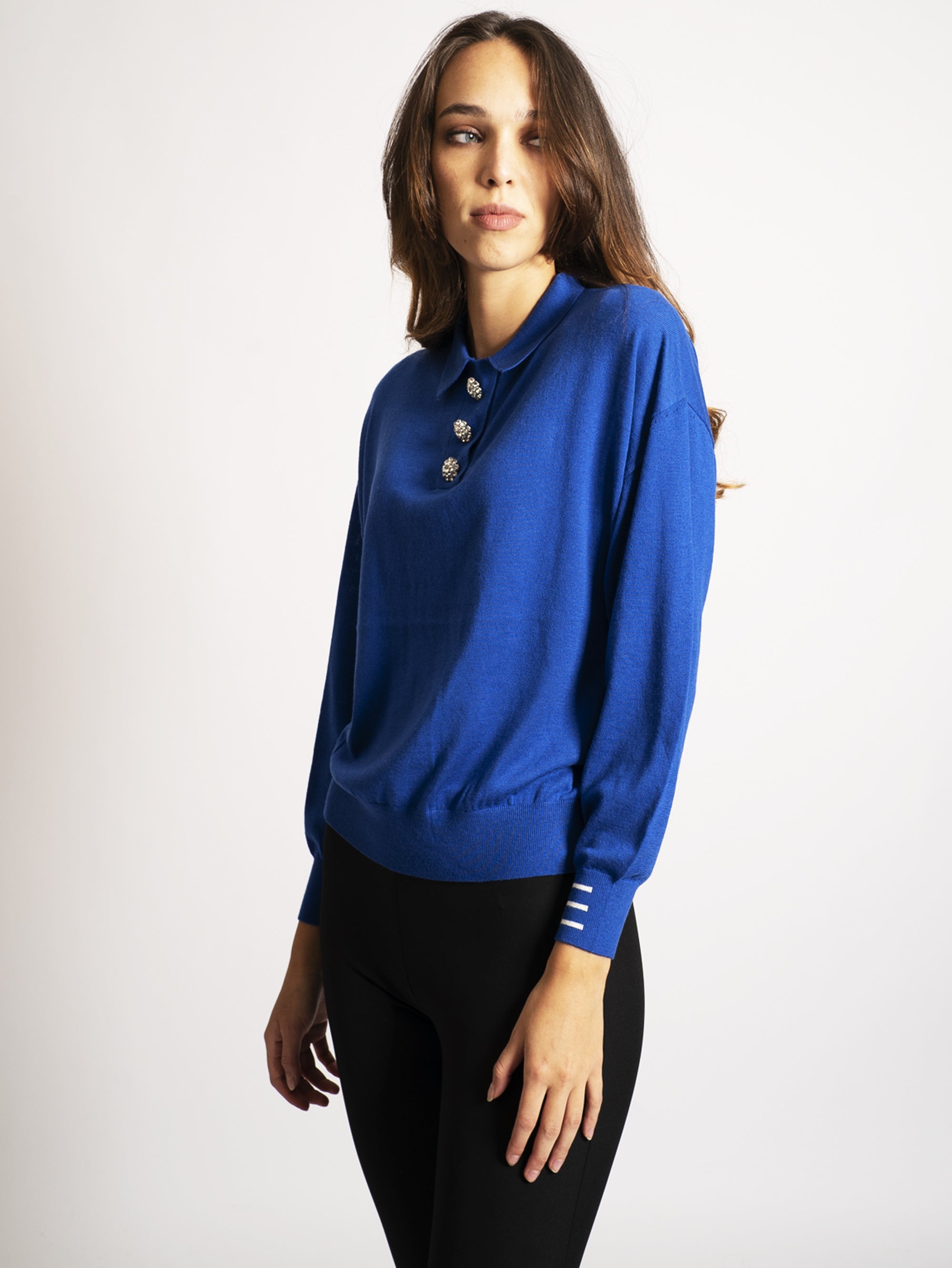 Klein Blue Jewel Button Sweater