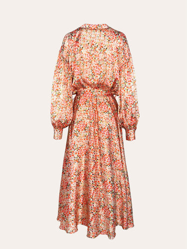 Robe chemisier en satin micro floral rose