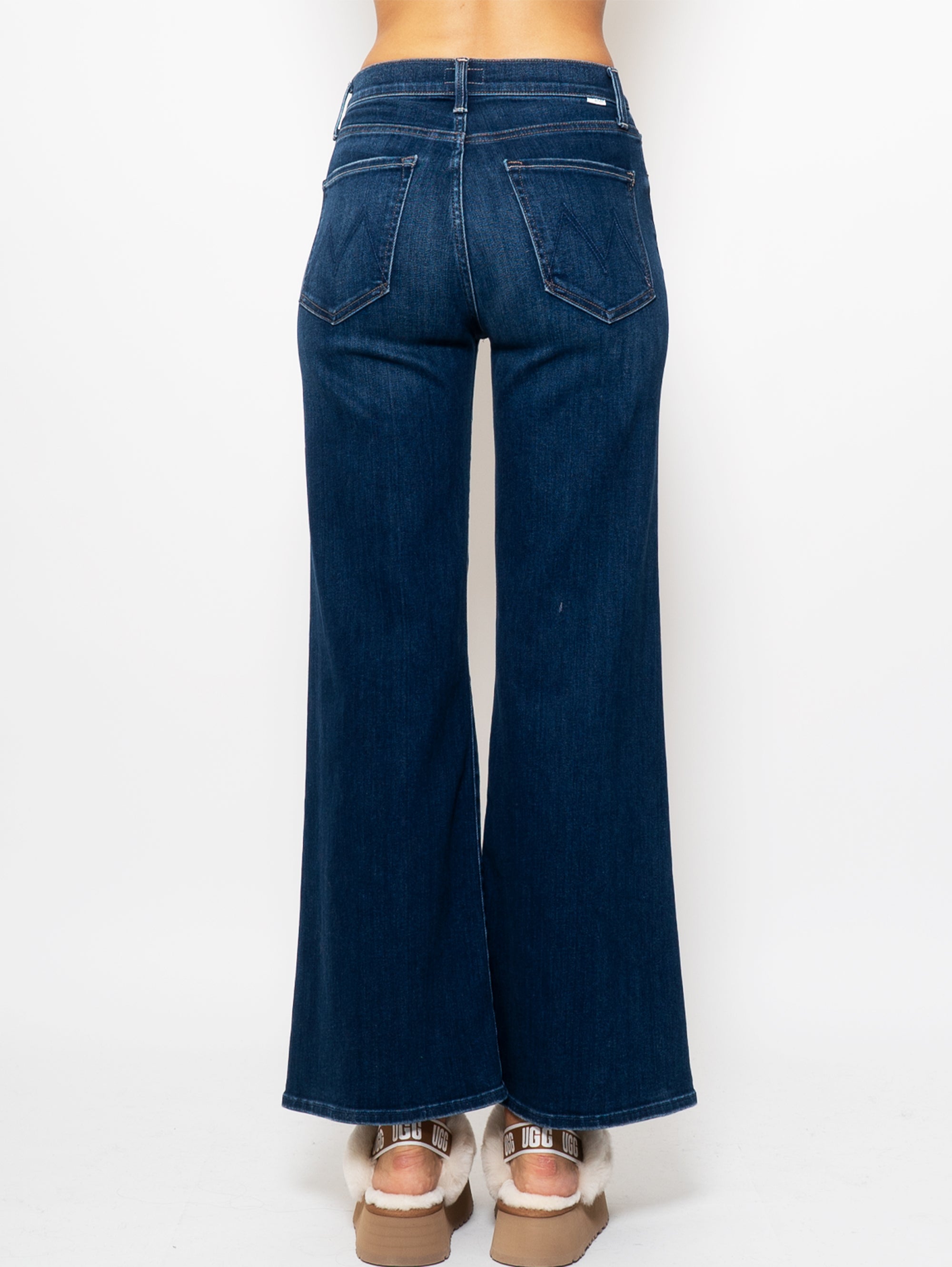 Jeans a Zampa alla Caviglia Vita Alta Blu Medio