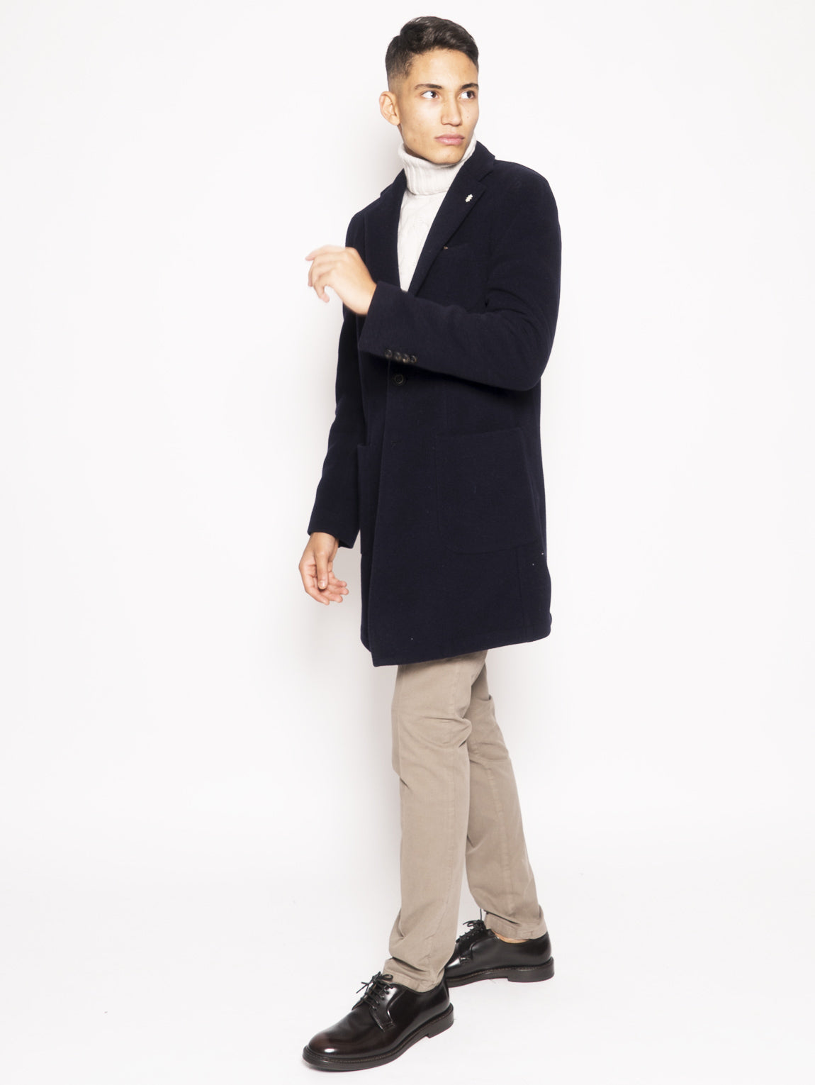 Blue unlined wool blend coat