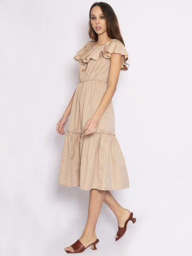 Lange Jurk met Ruches - Biscuitkleur