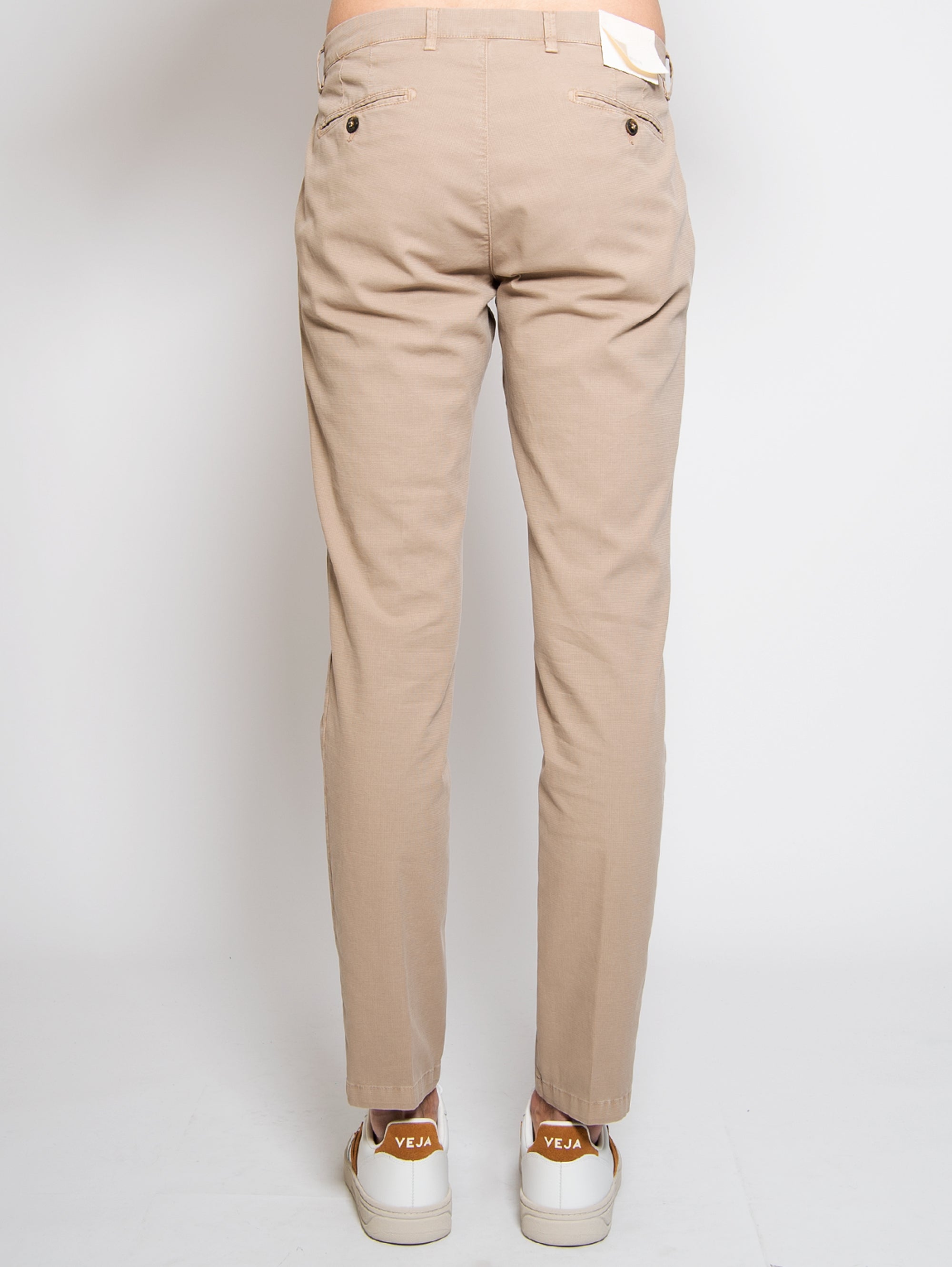 Beige Textured Cotton Trousers