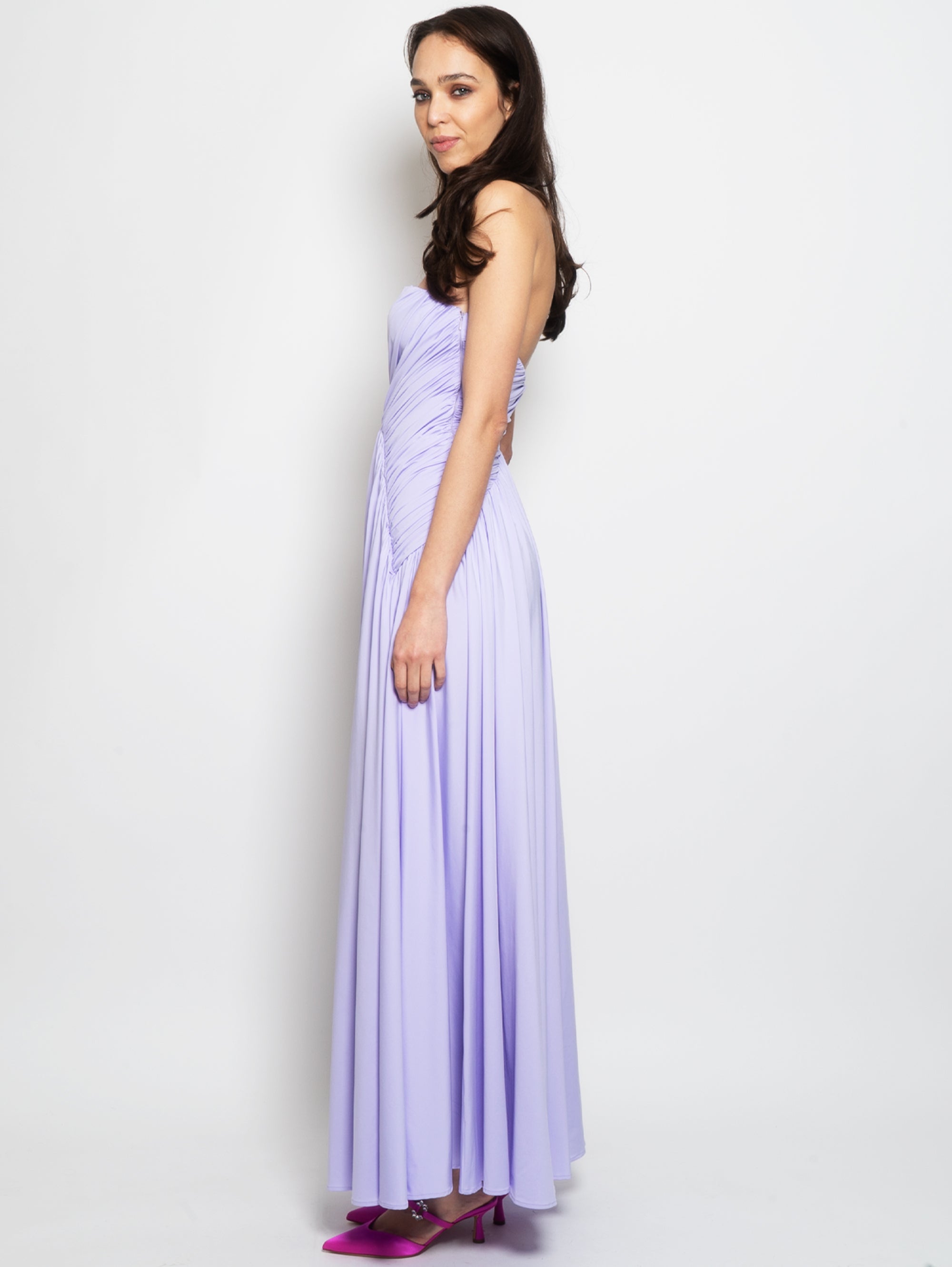 Long Dress with Lavender Gathered Bodice