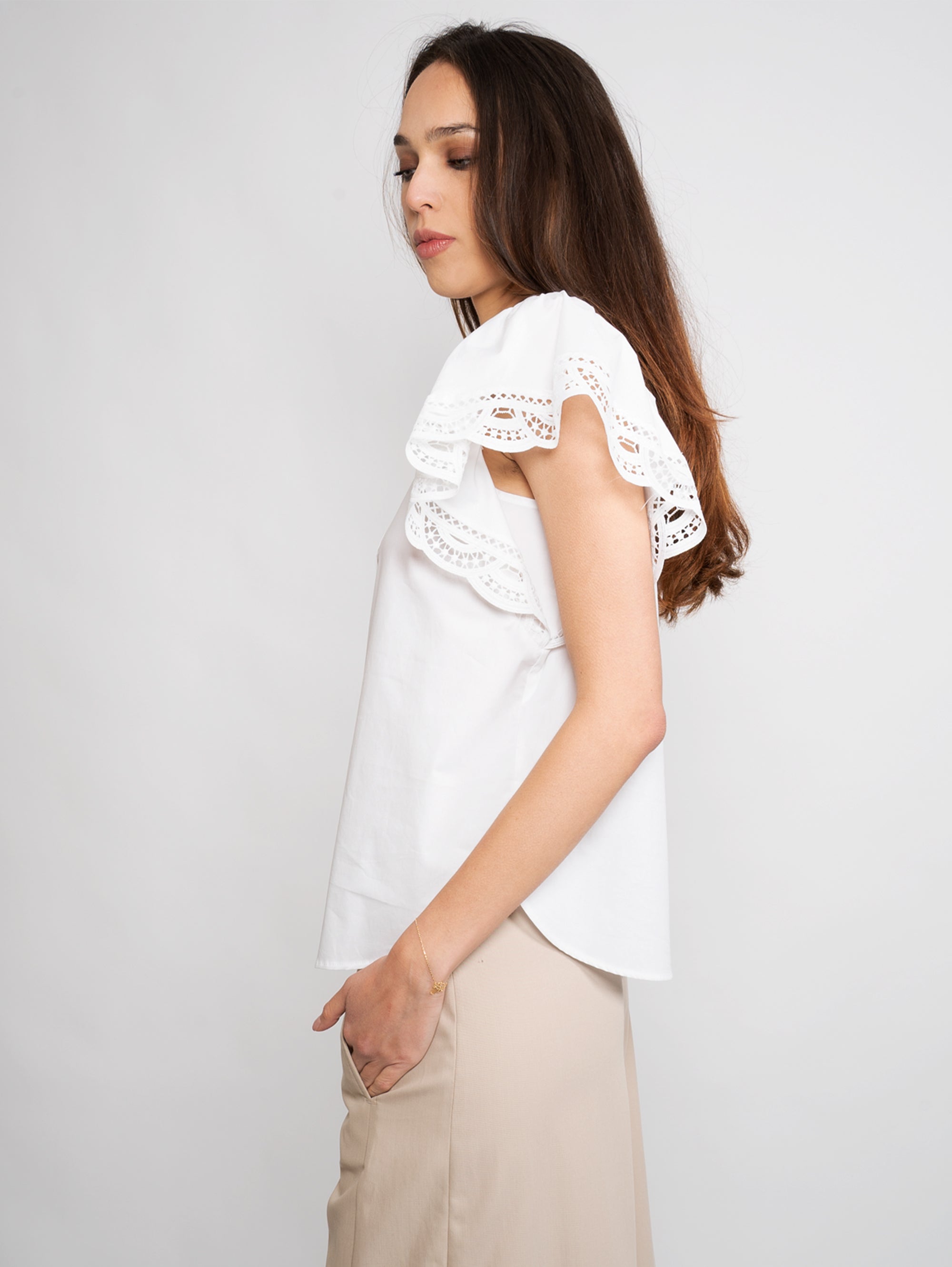 Shirt with White Applied Lace