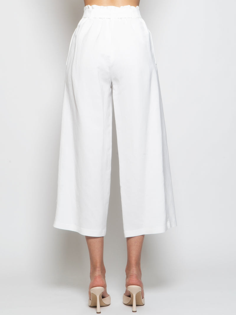 Pantaloni Cropped in Misto Lino Bianco