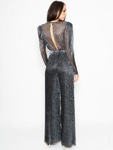 Black Lurex Pleated Jumpsuit