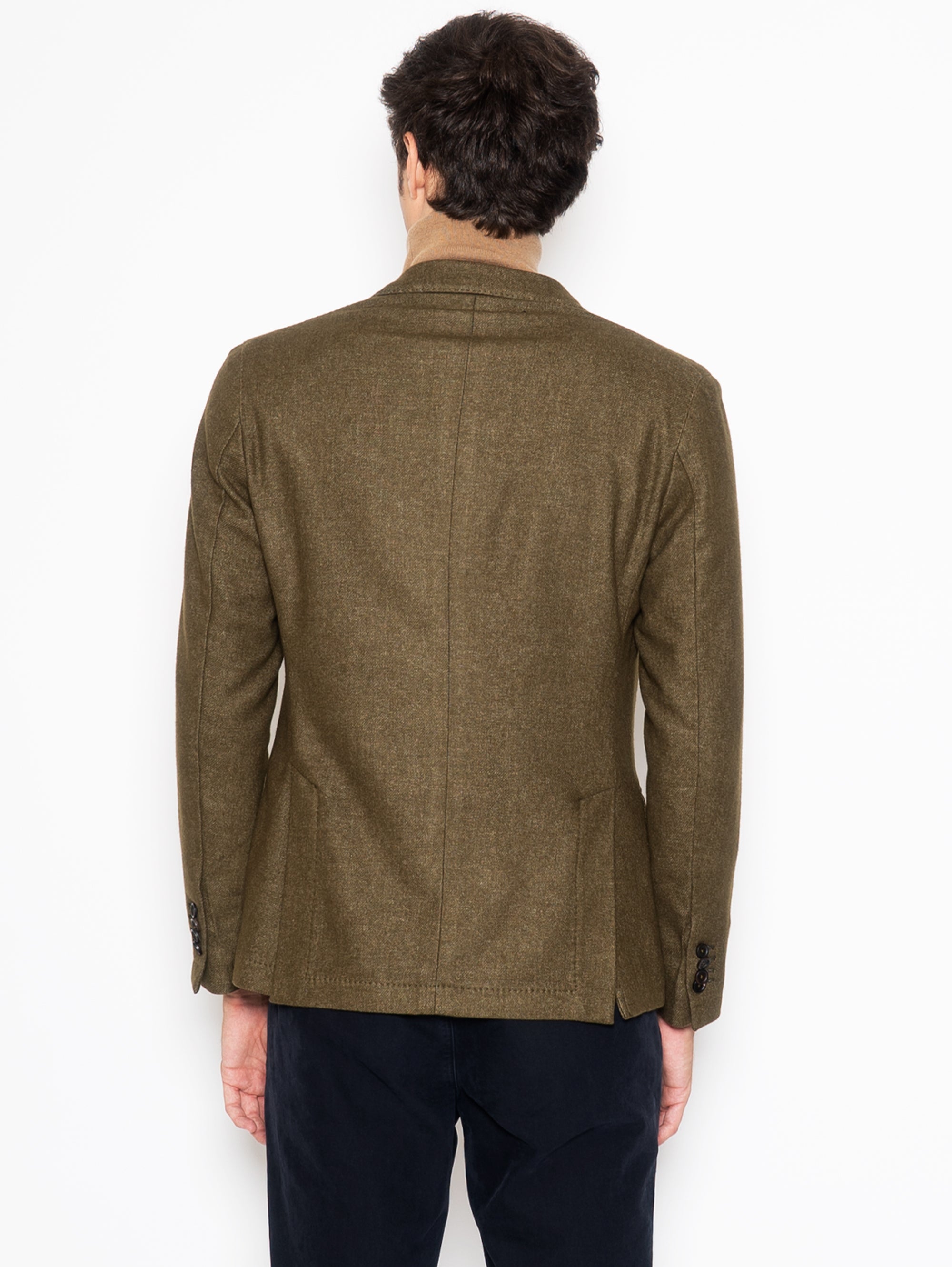 Single-breasted jacket in green wool