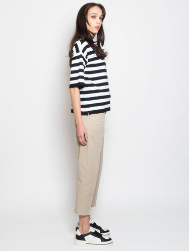 High-Waisted Beige Cotton Pants
