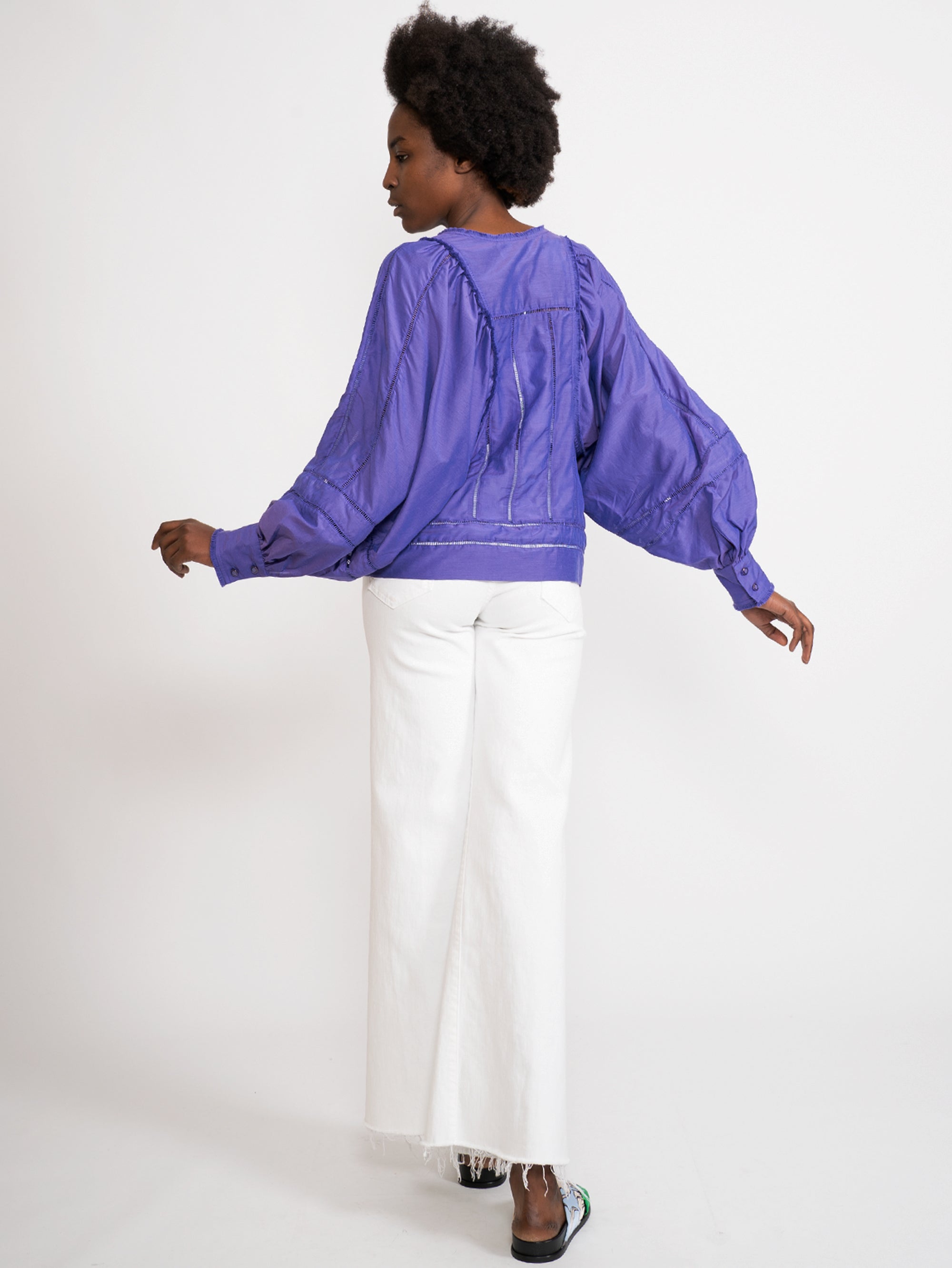 Blouse with Purple Balloon Sleeves