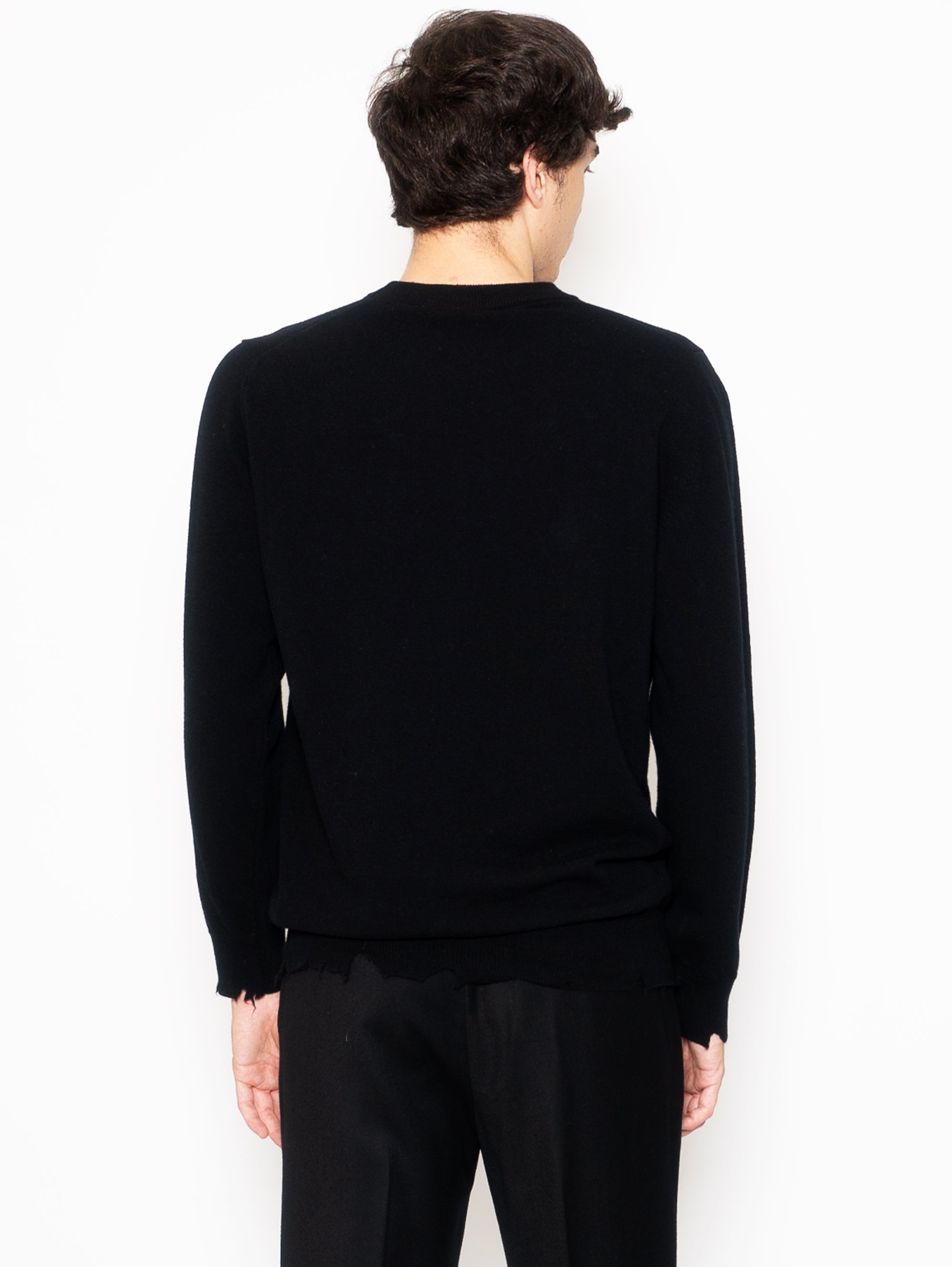 Crewneck Sweater with Black Cut Hem