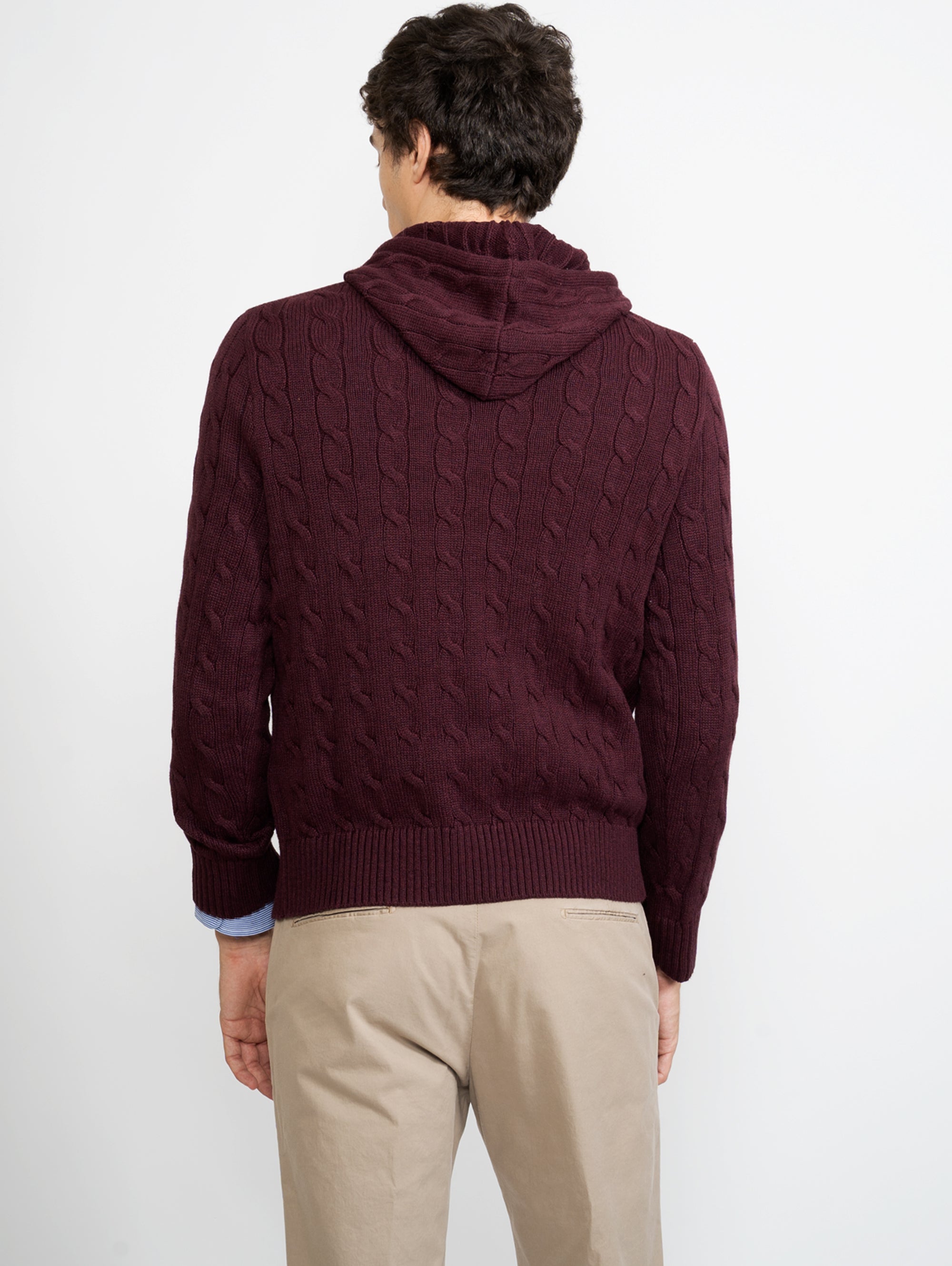 Braided Hooded Sweater Burgundy