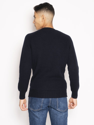Blauwe ronde hals met ribbelpatroon