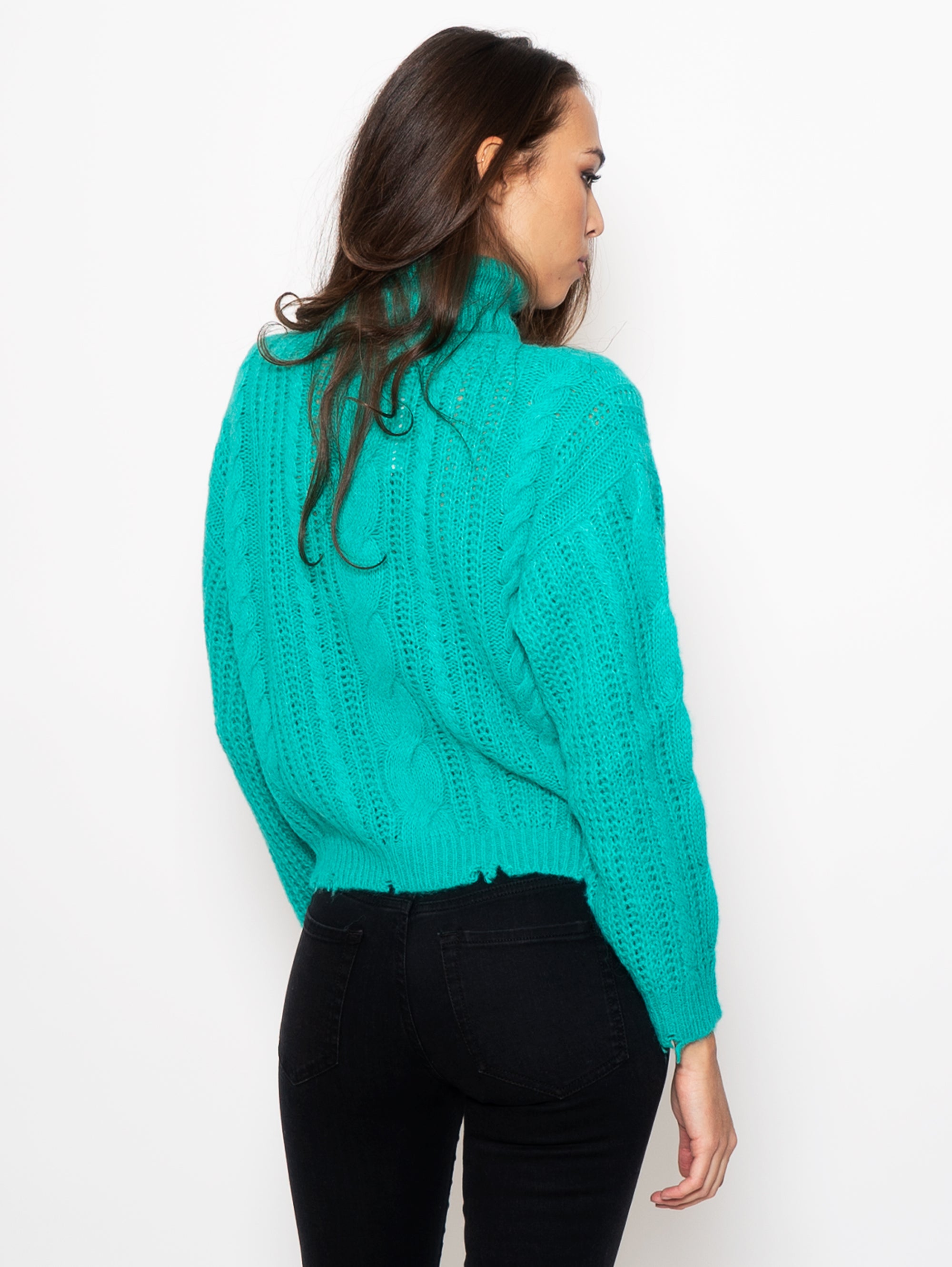 Curly Green High Neck Sweater